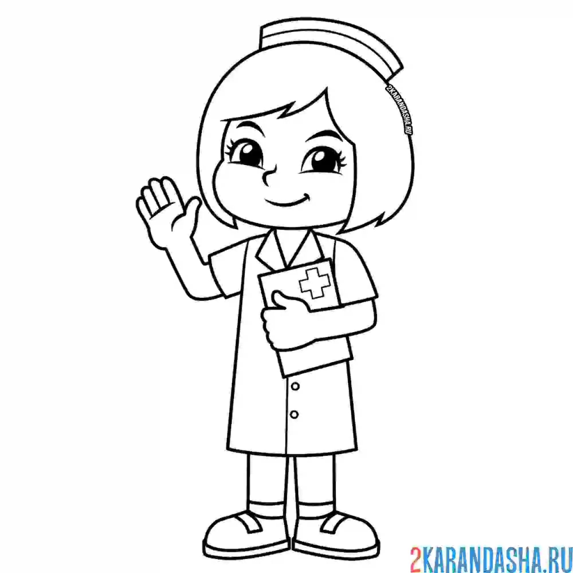 Раскраска девочка врач, медсестра профессия