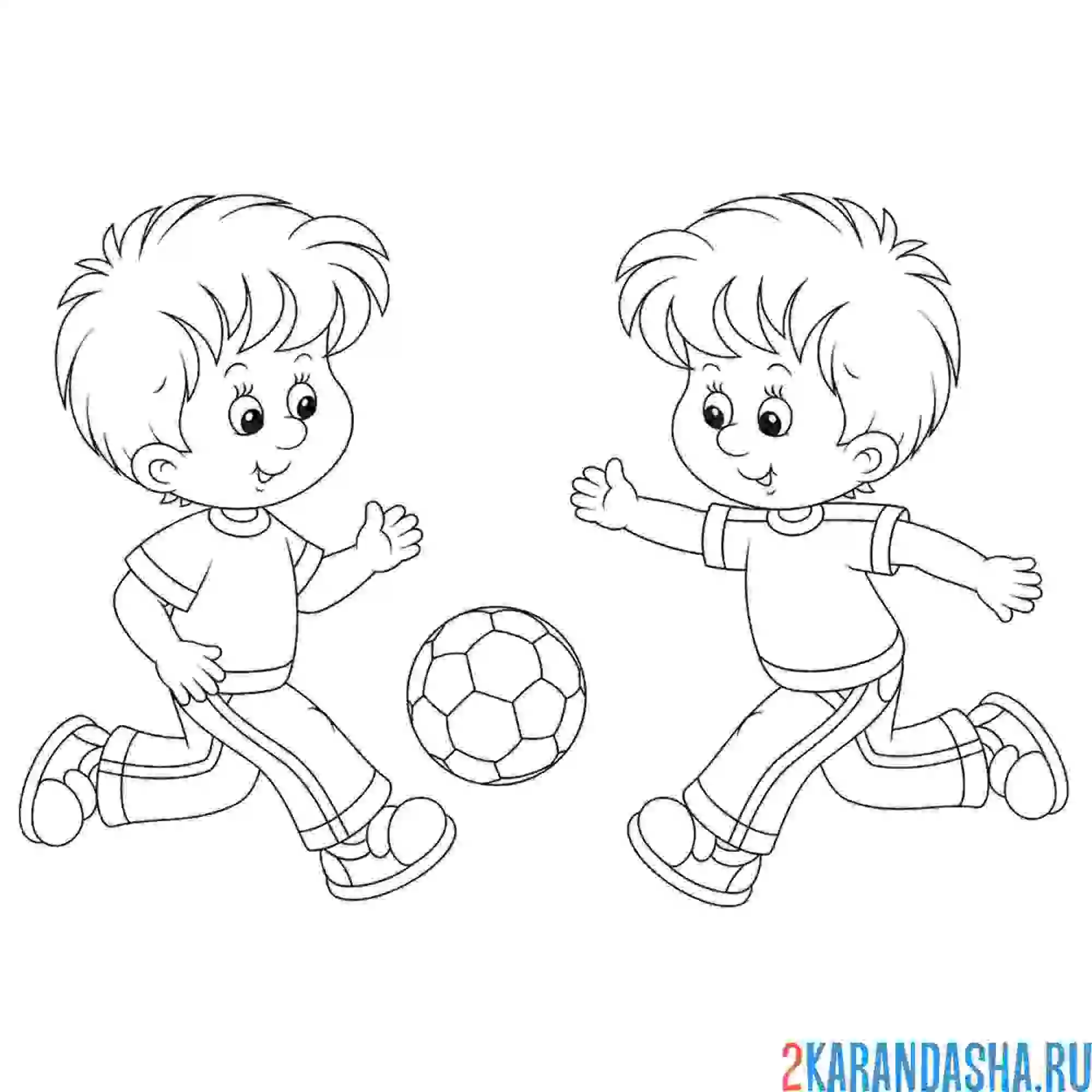 Раскраска мальчики играют в футбол летний вид спорта