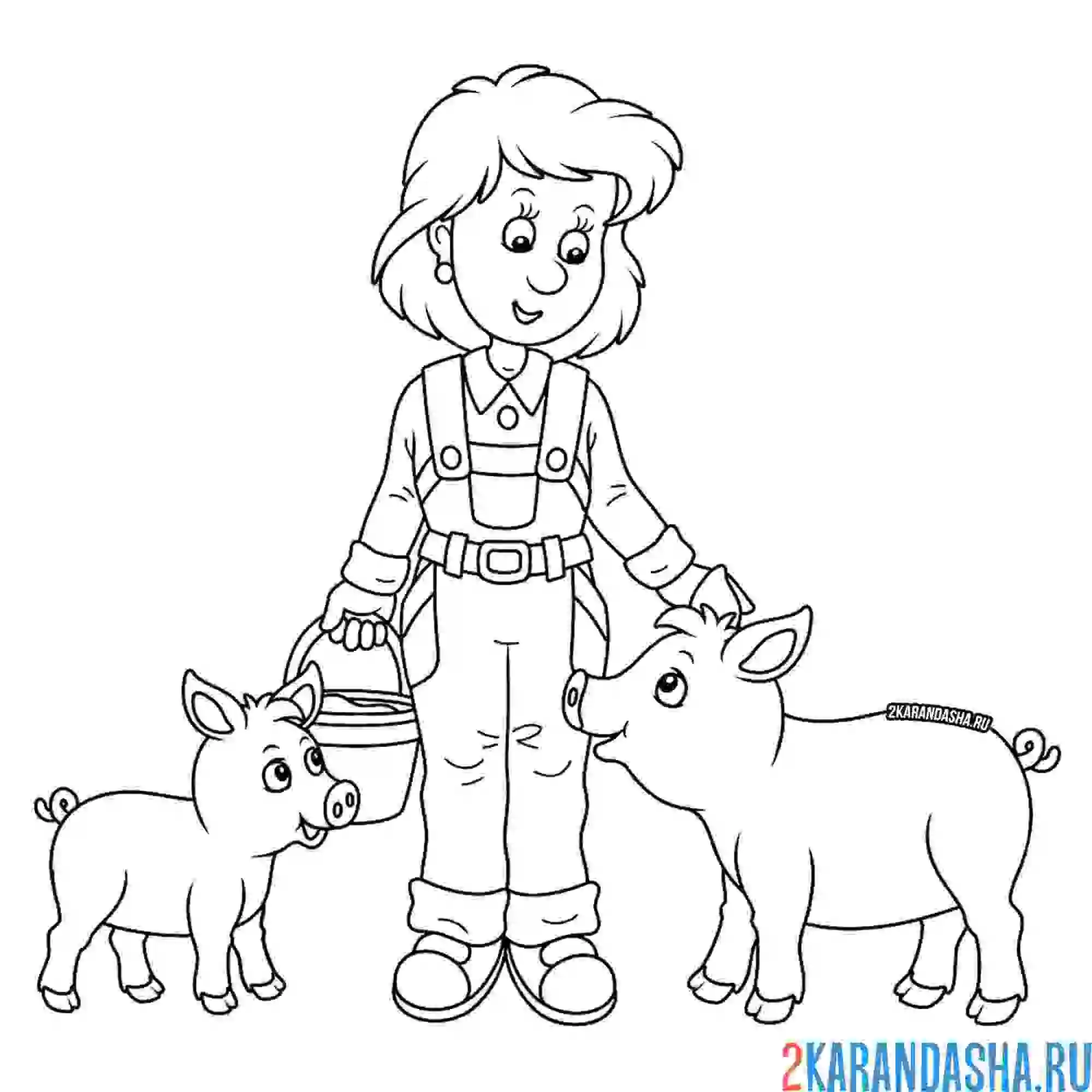 Раскраска две свинки и хозяйка