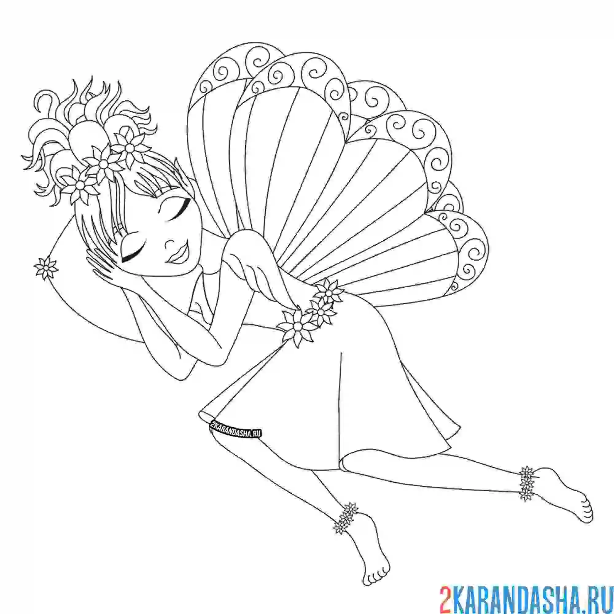 Раскраска красивая фея спит