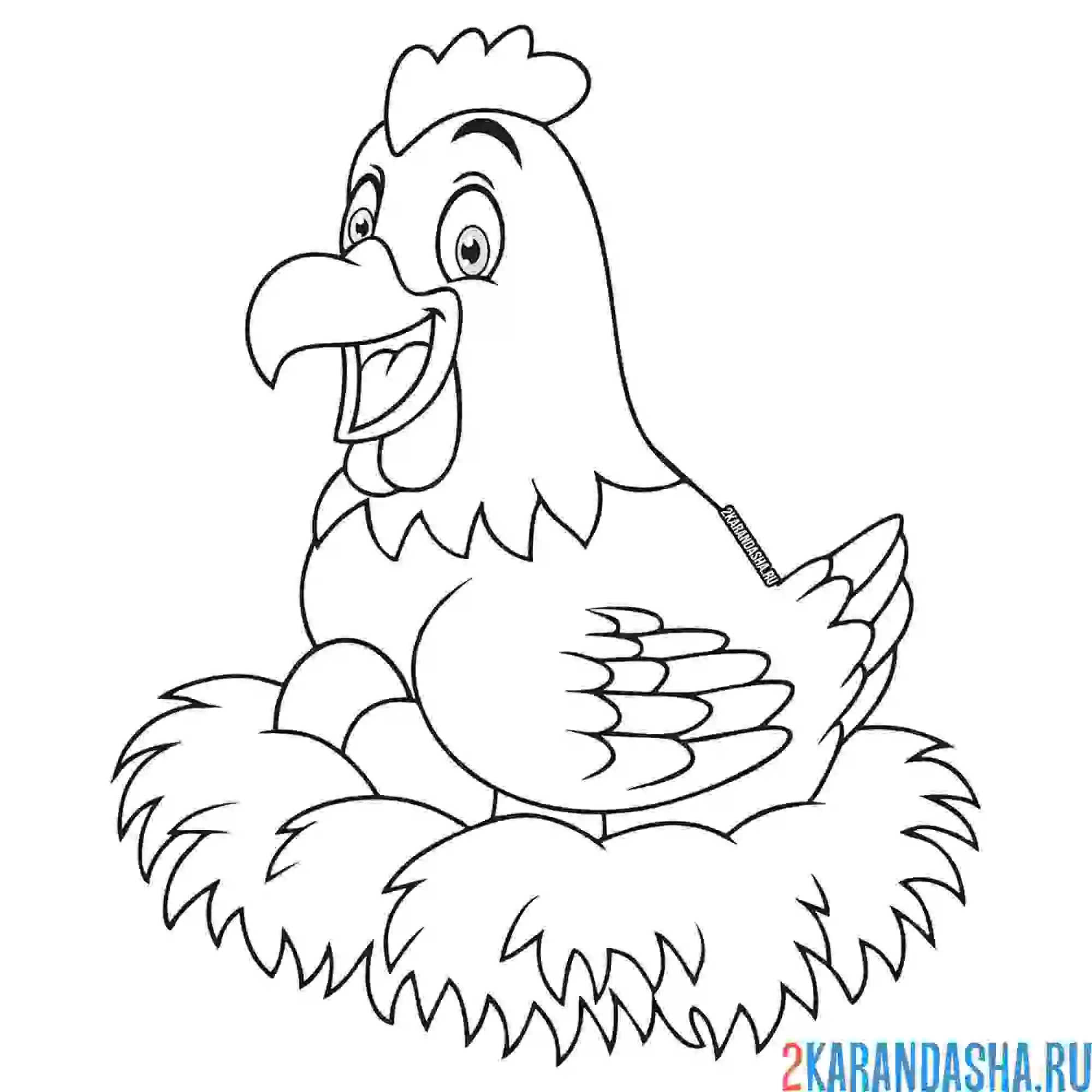 Раскраска курица высиживает яйца