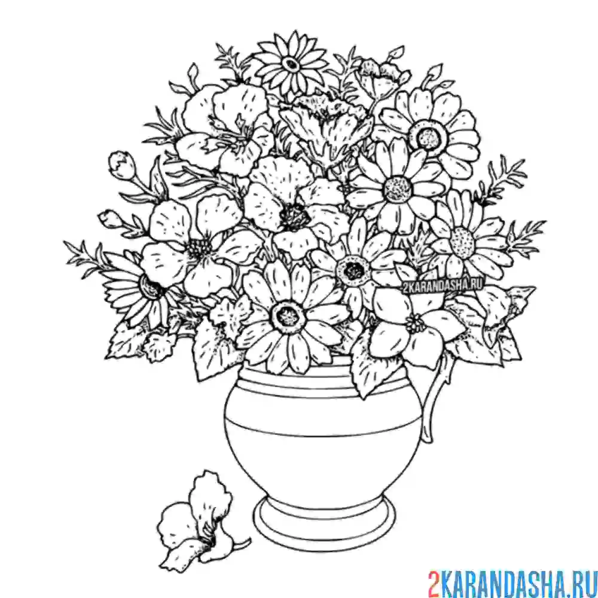 Раскраска букет с ромашками в вазе