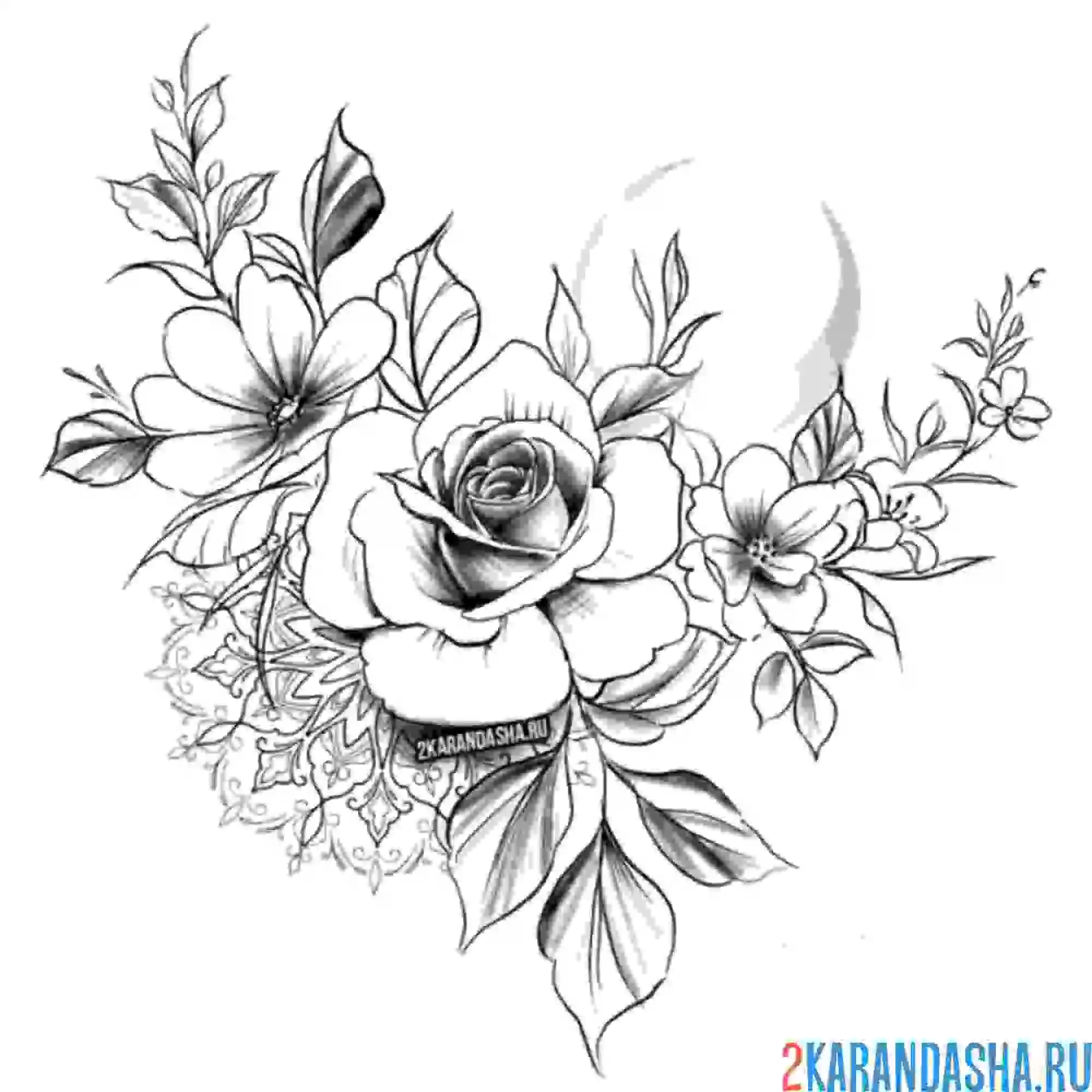Раскраска роза в цветах