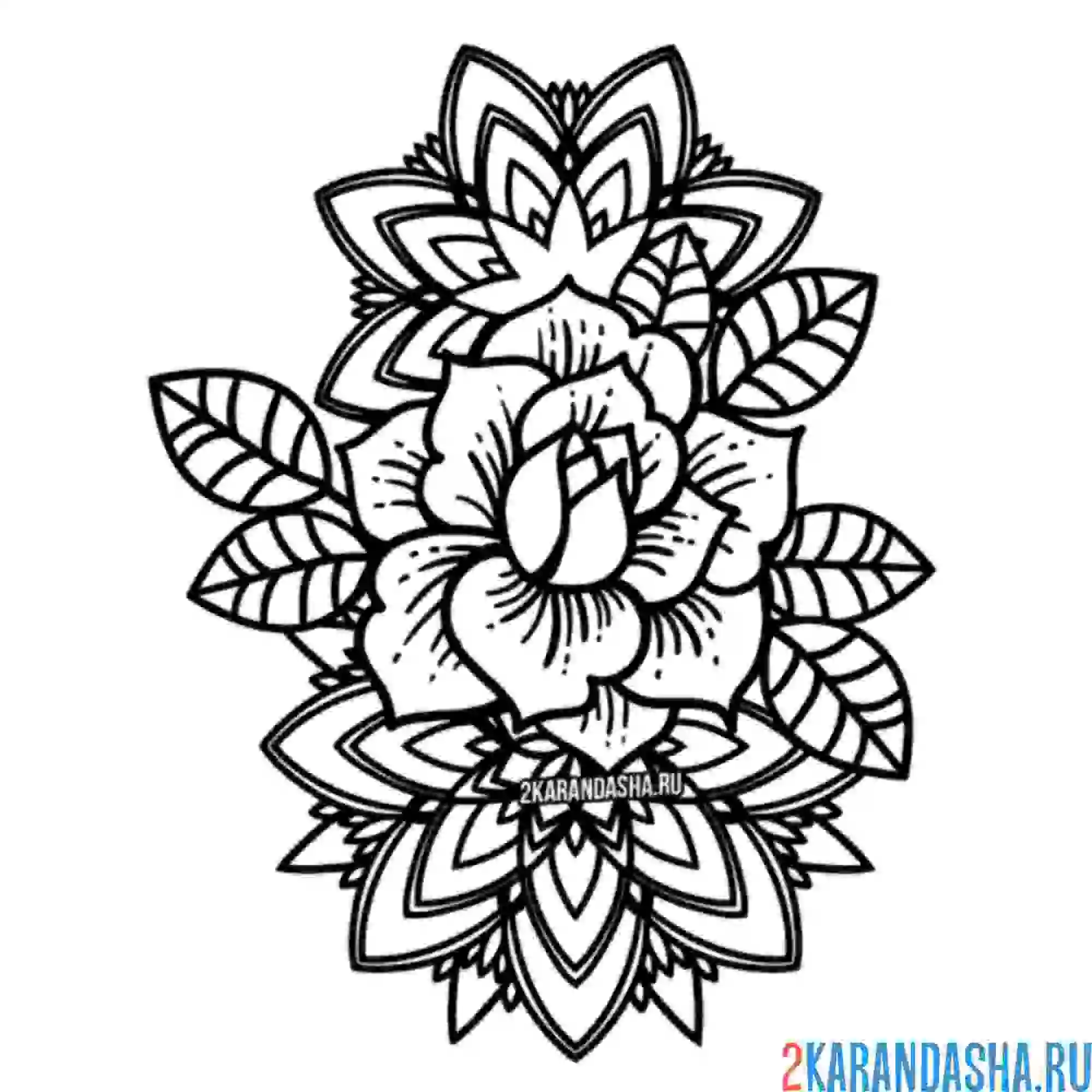 Раскраска роза мотив восточный