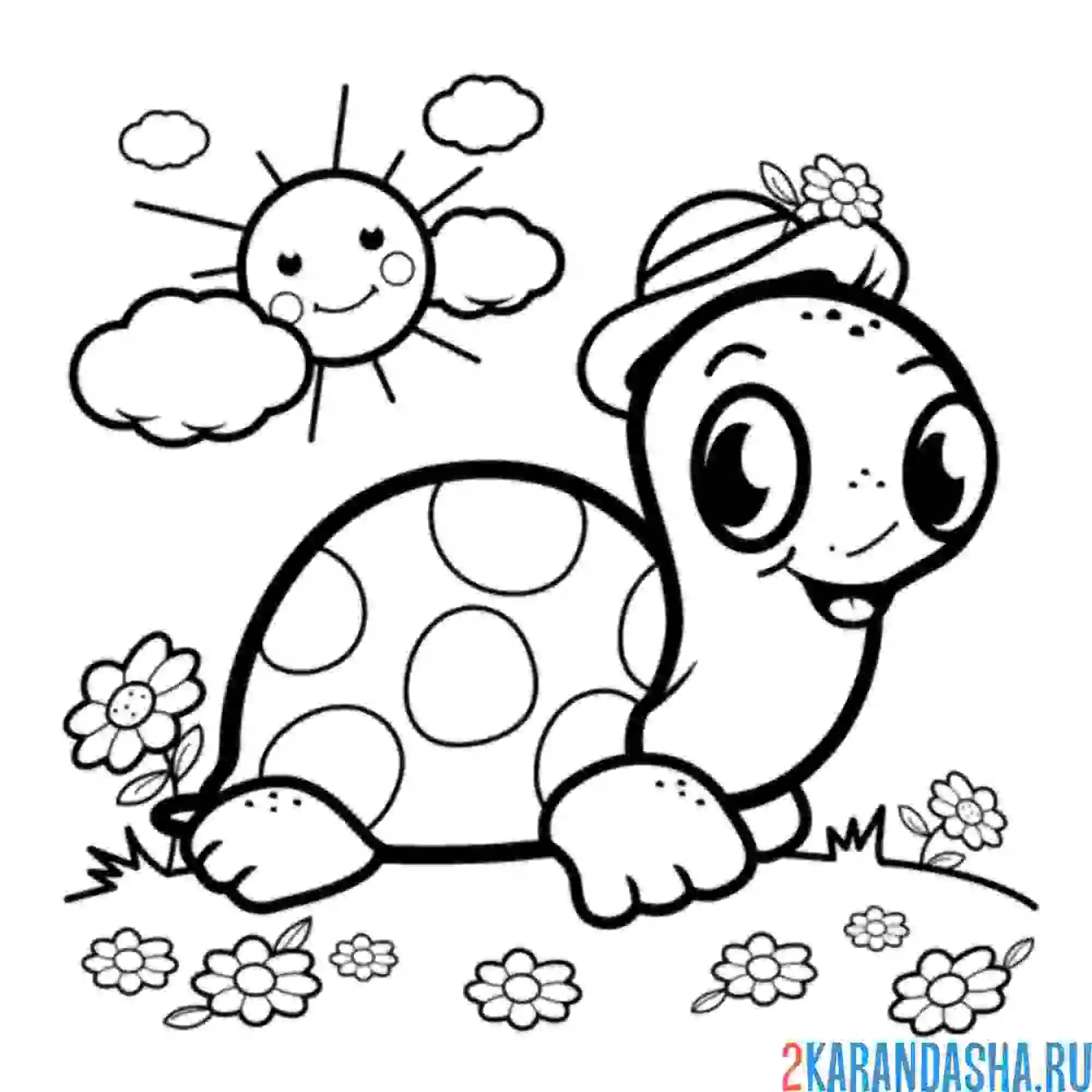 Раскраска солнышко и черепаха