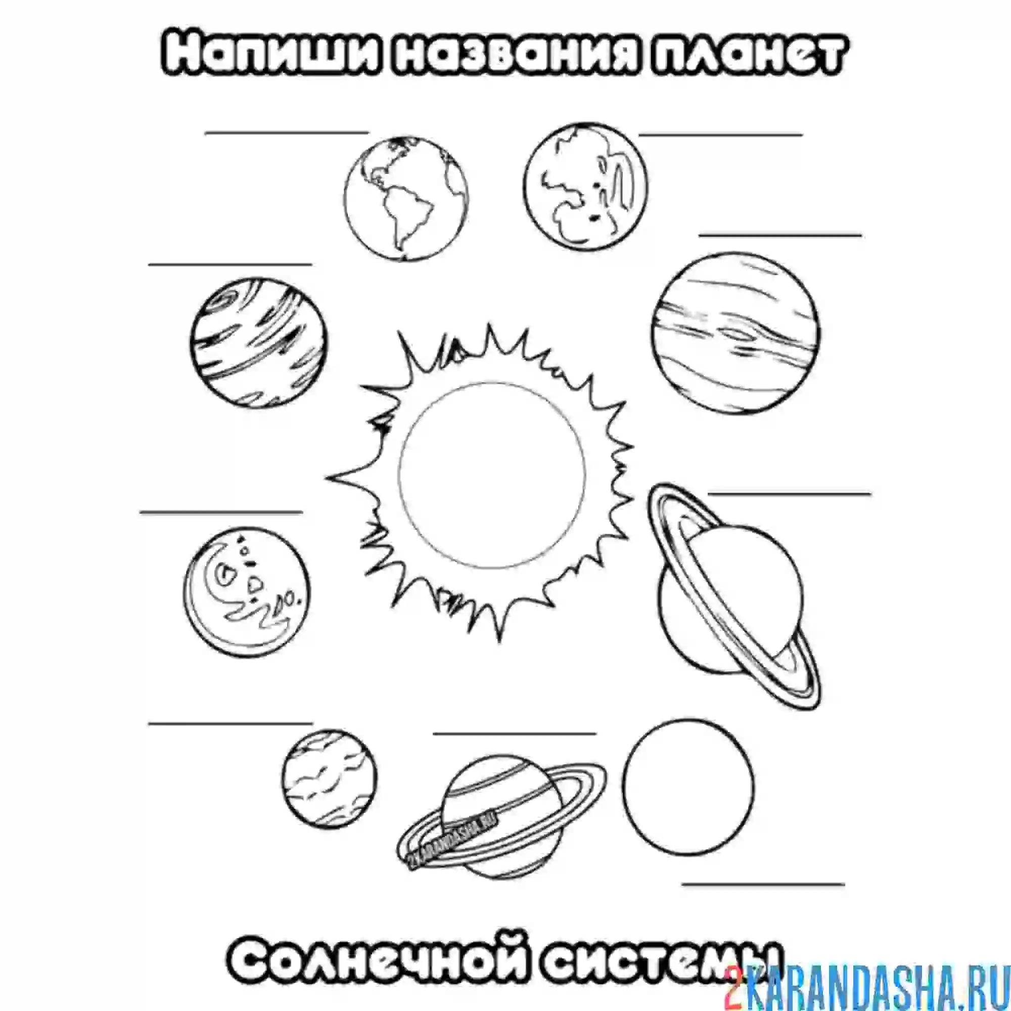 Раскраска впиши названия планет