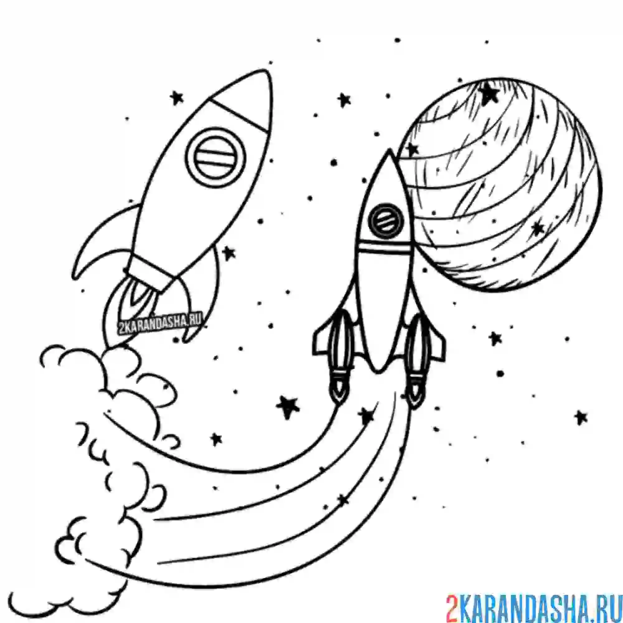 Раскраска две ракеты в космосе