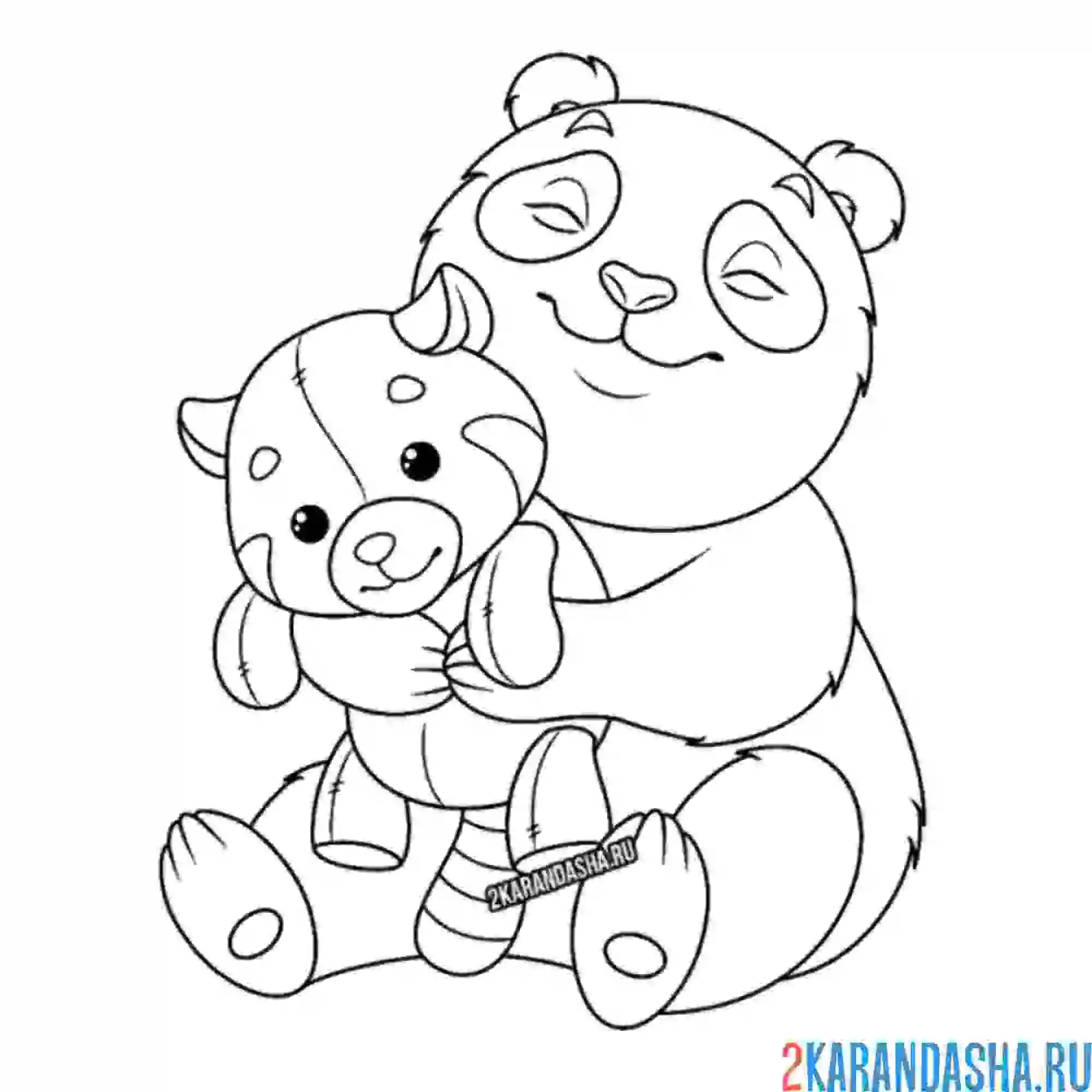 Раскраска панда с мишкой