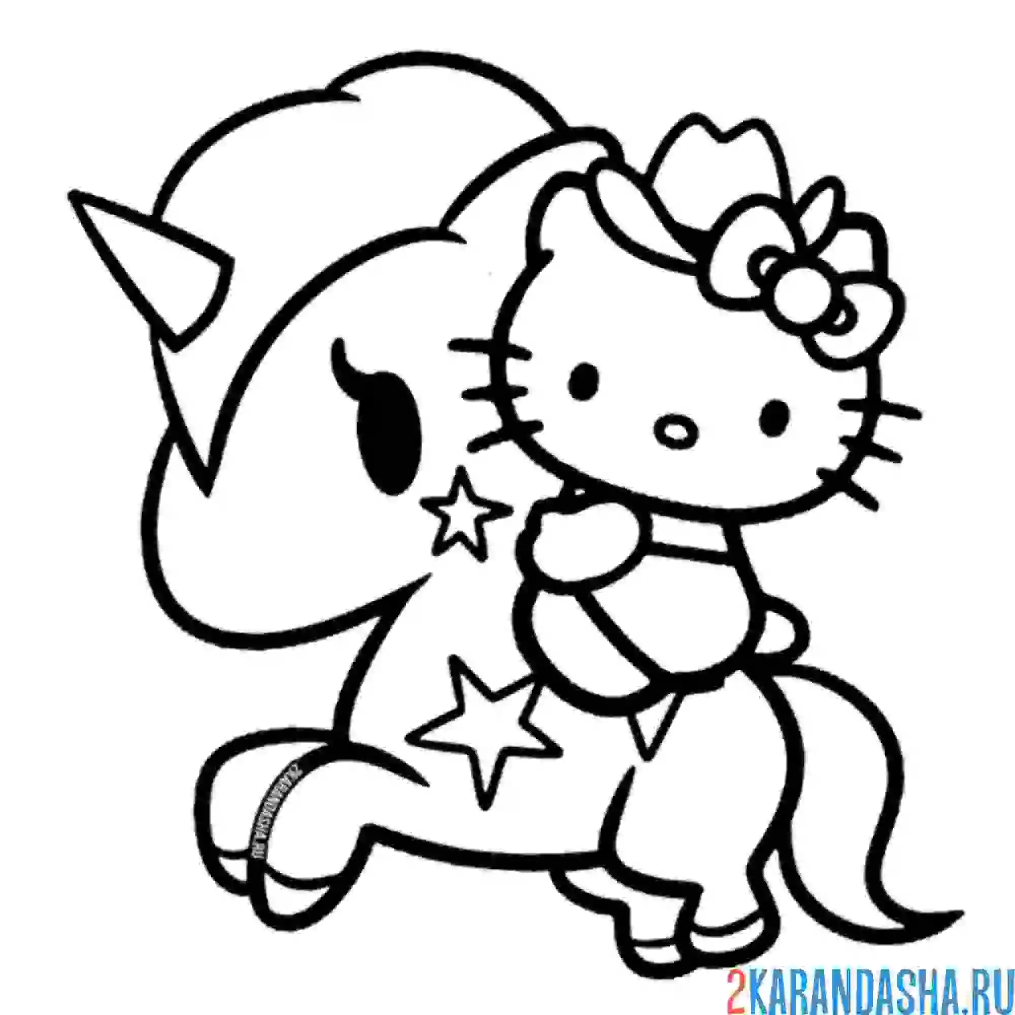 Раскраска хелло китти на единороге