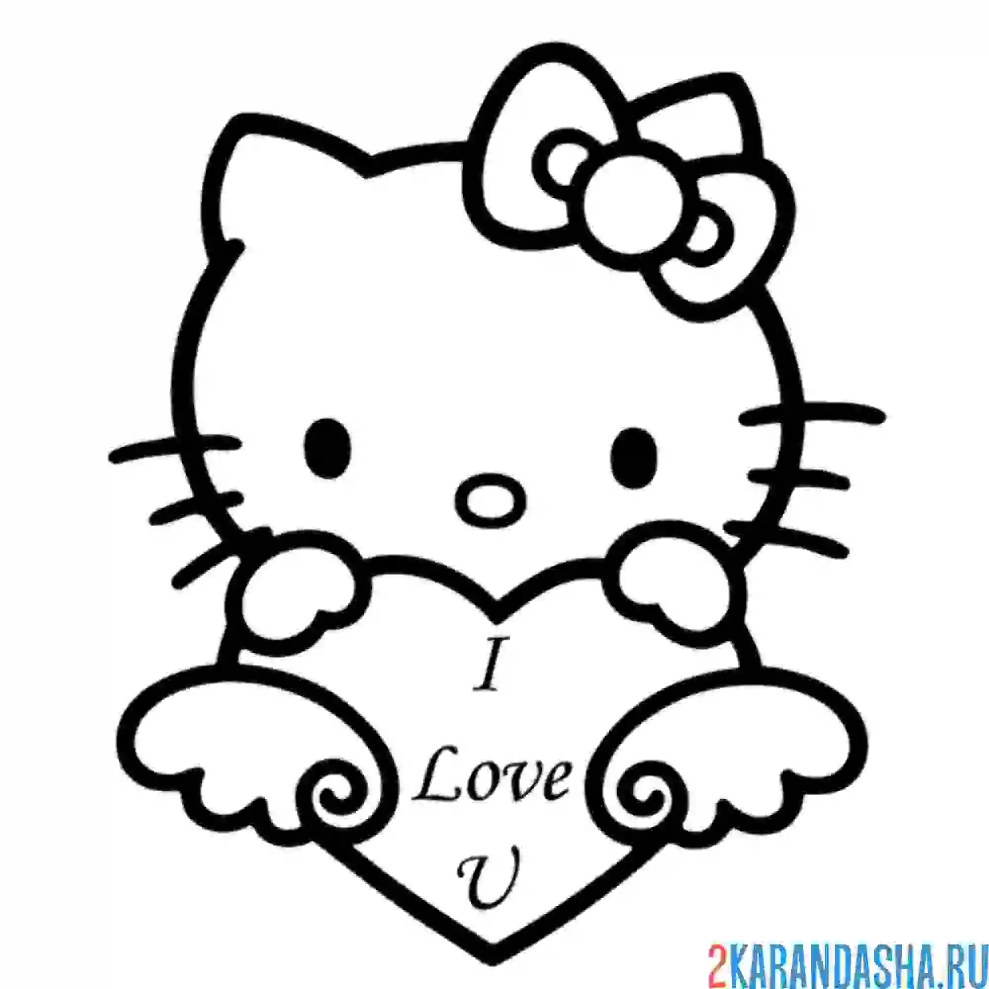 Раскраска хелло китти держит сердце