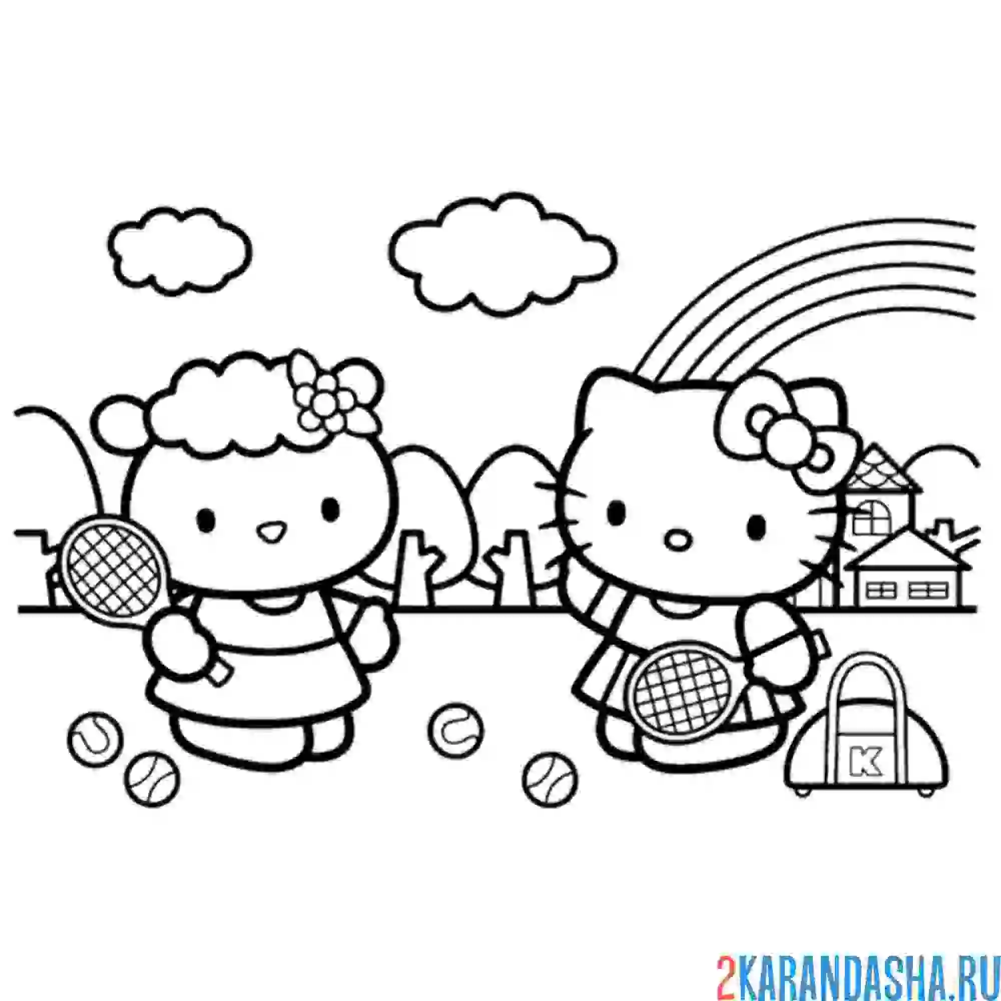 Раскраска хелло китти гуляет на улице