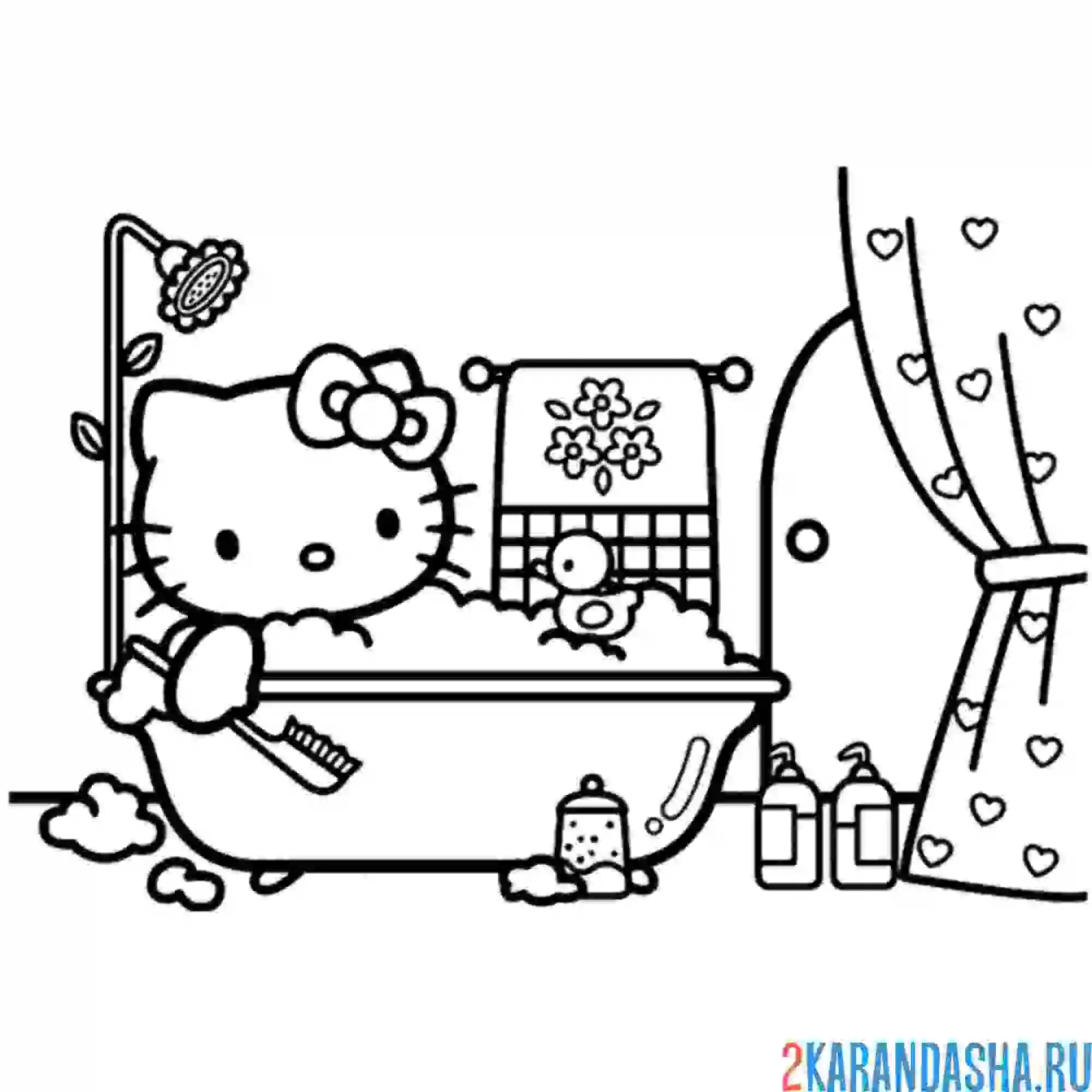 Раскраска хелло китти в ванне