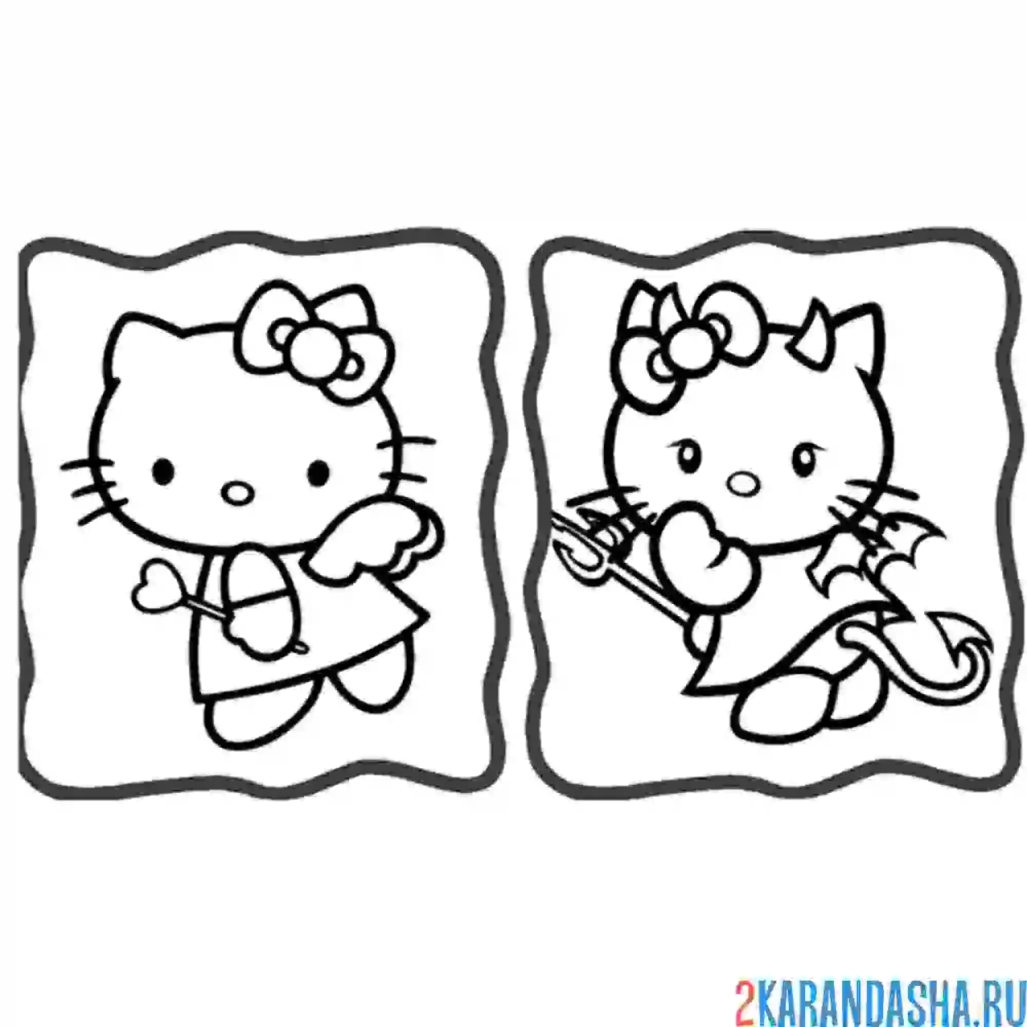 Раскраска хелло китти чертик и ангел