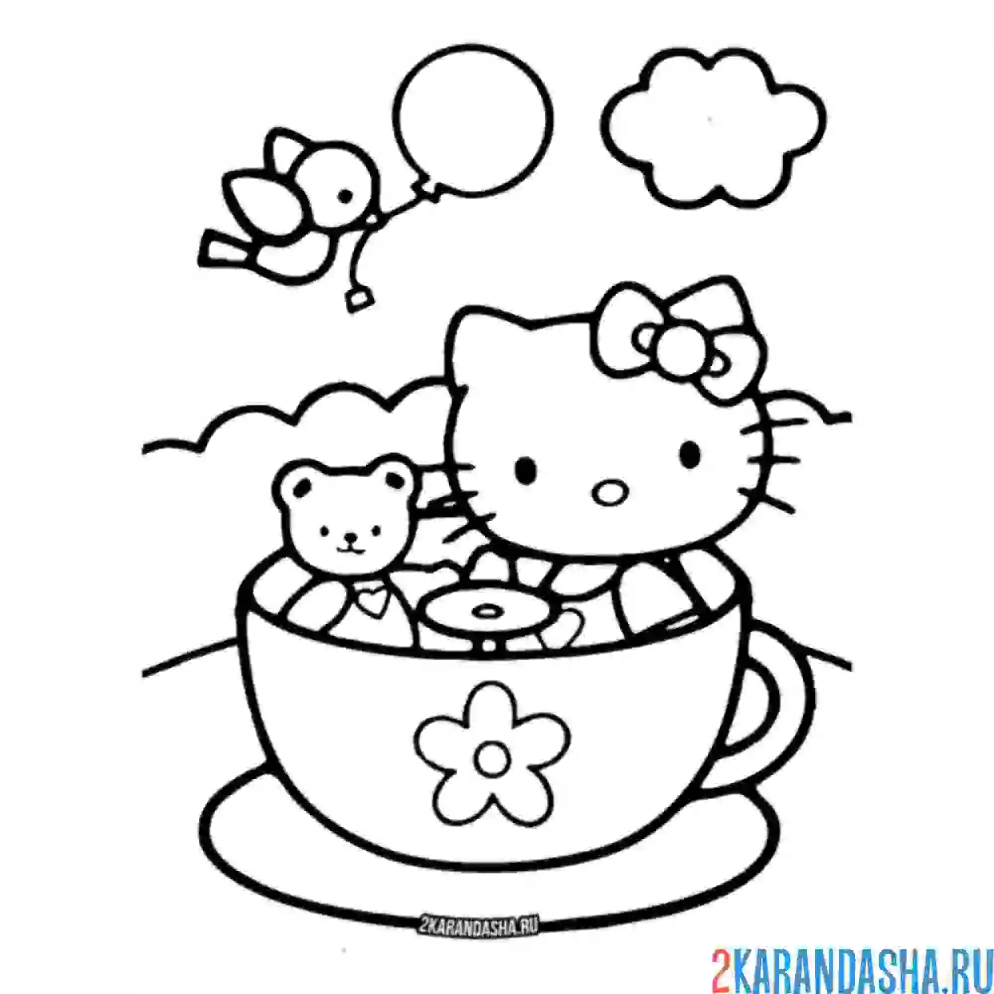 Раскраска хелло китти в чашке