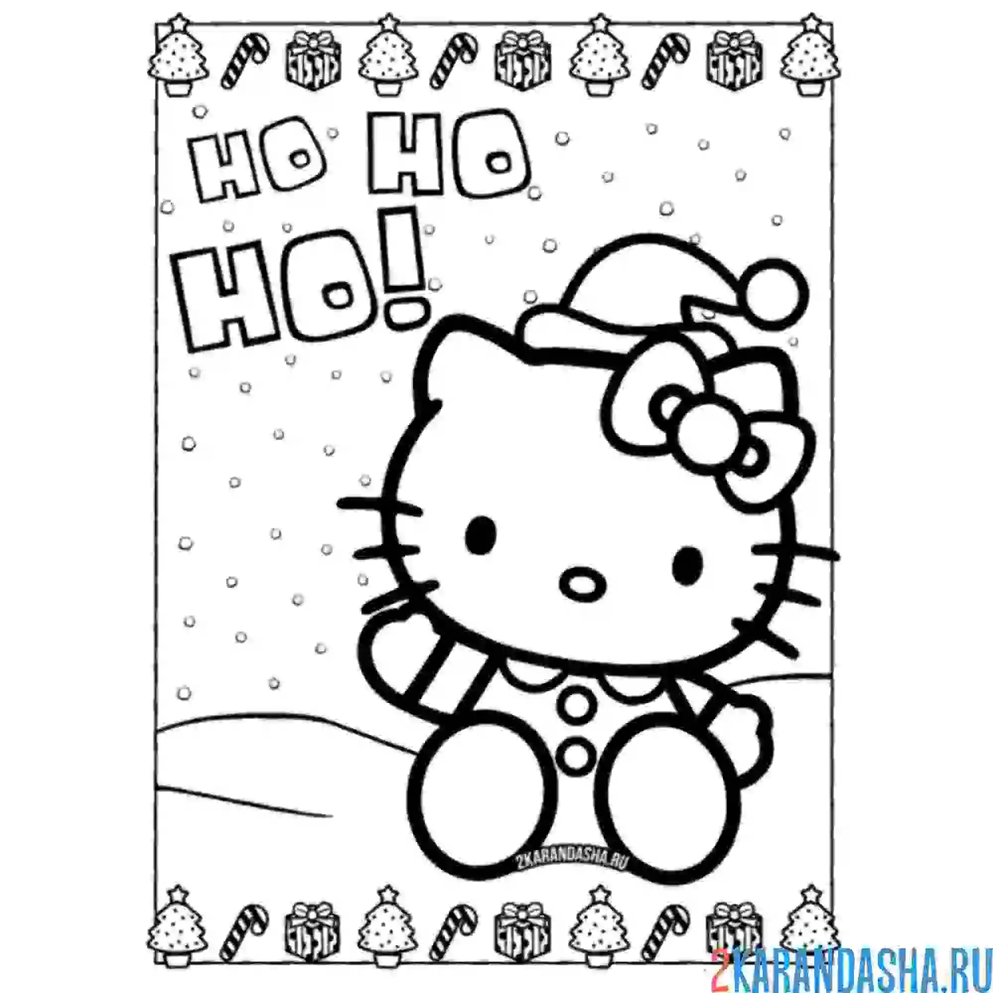 Раскраска хелло китти новогодняя