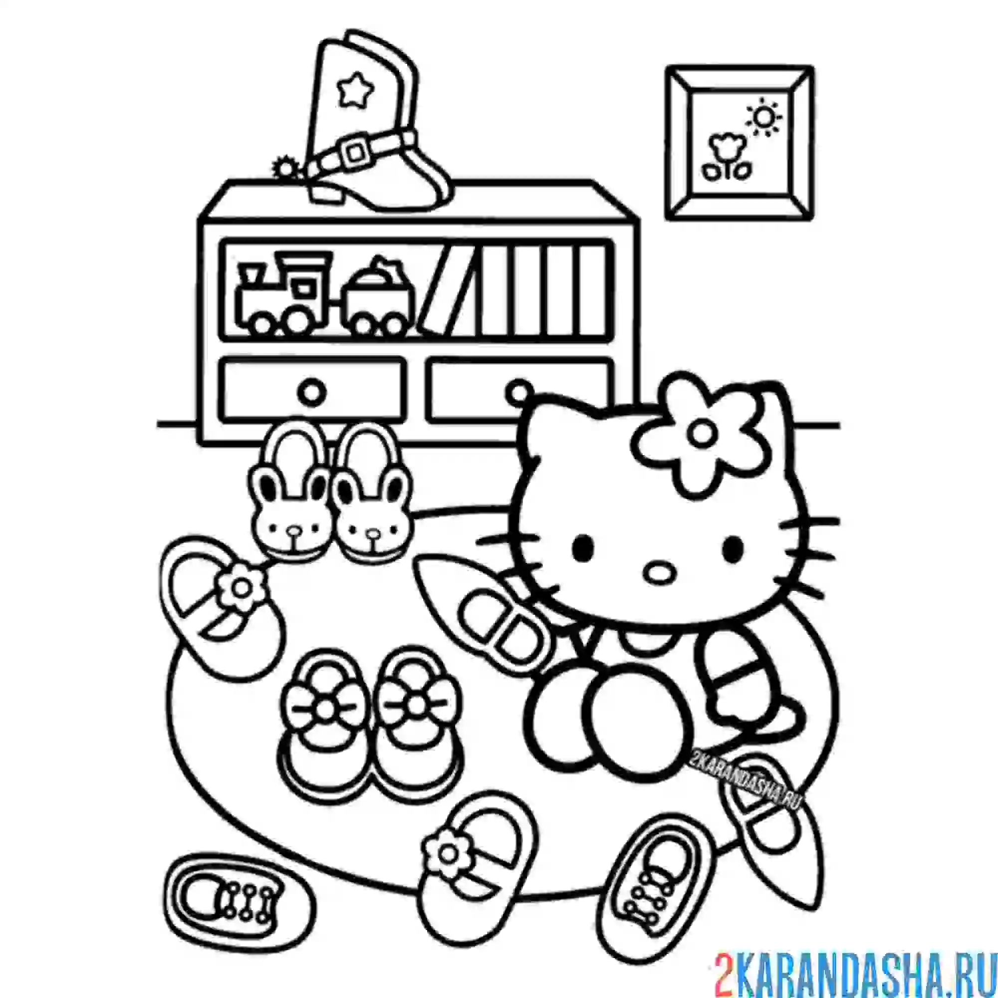 Раскраска хелло китти выбирает обувь
