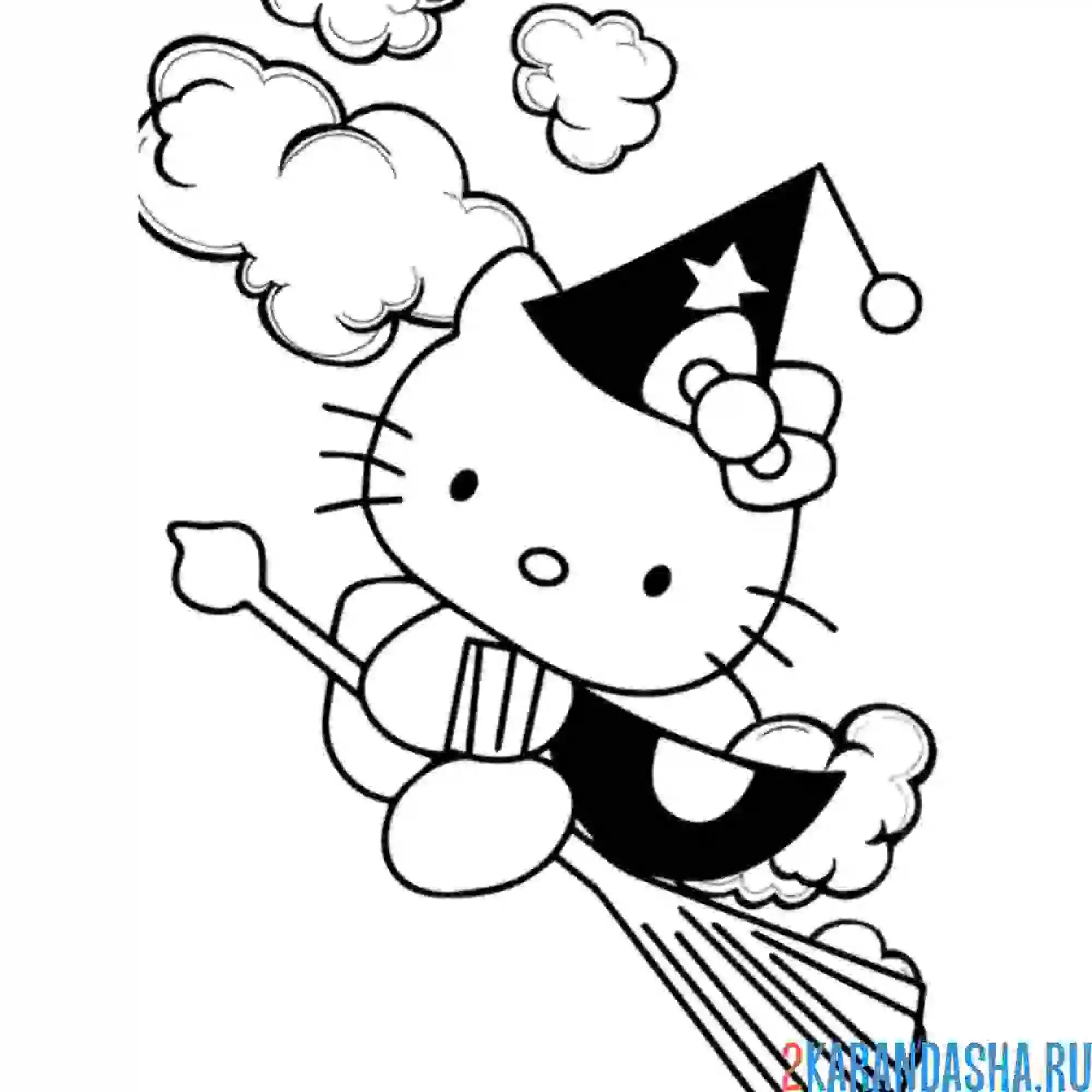 Раскраска хелло китти на метле