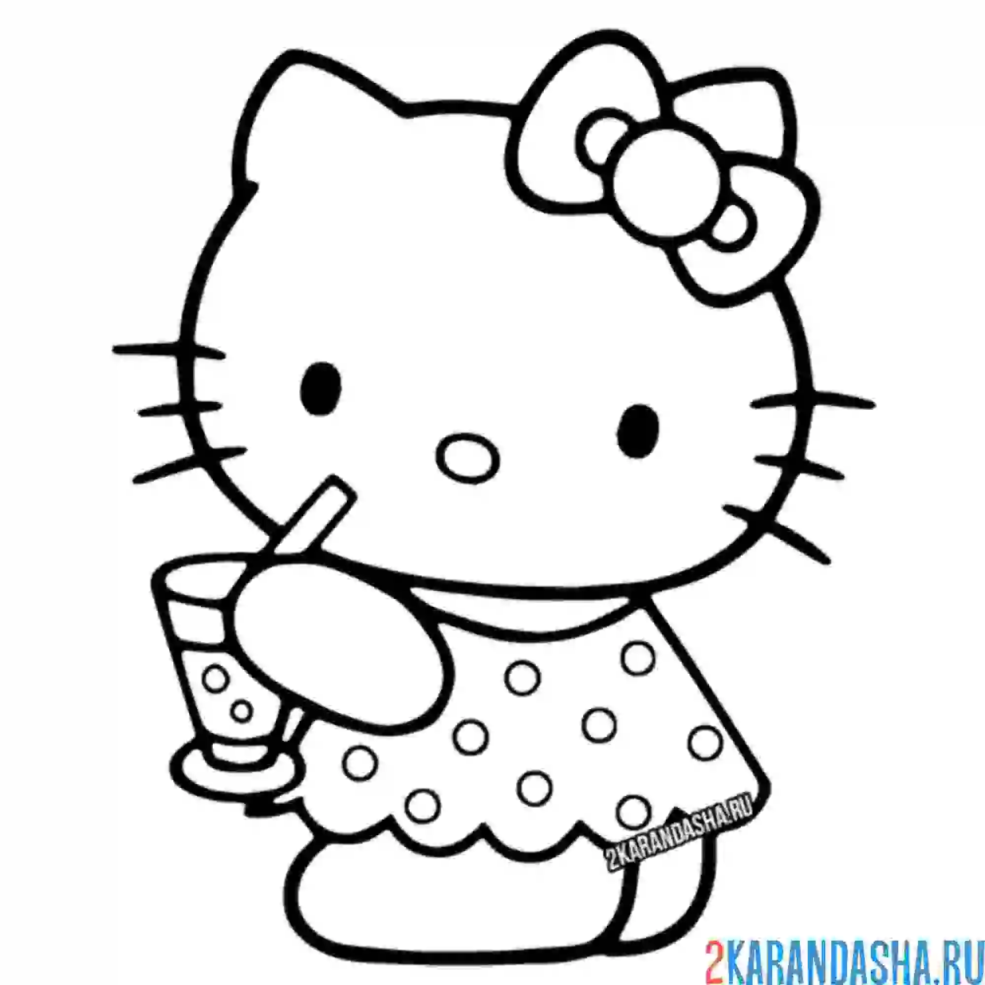 Раскраска хелло китти пьет сок