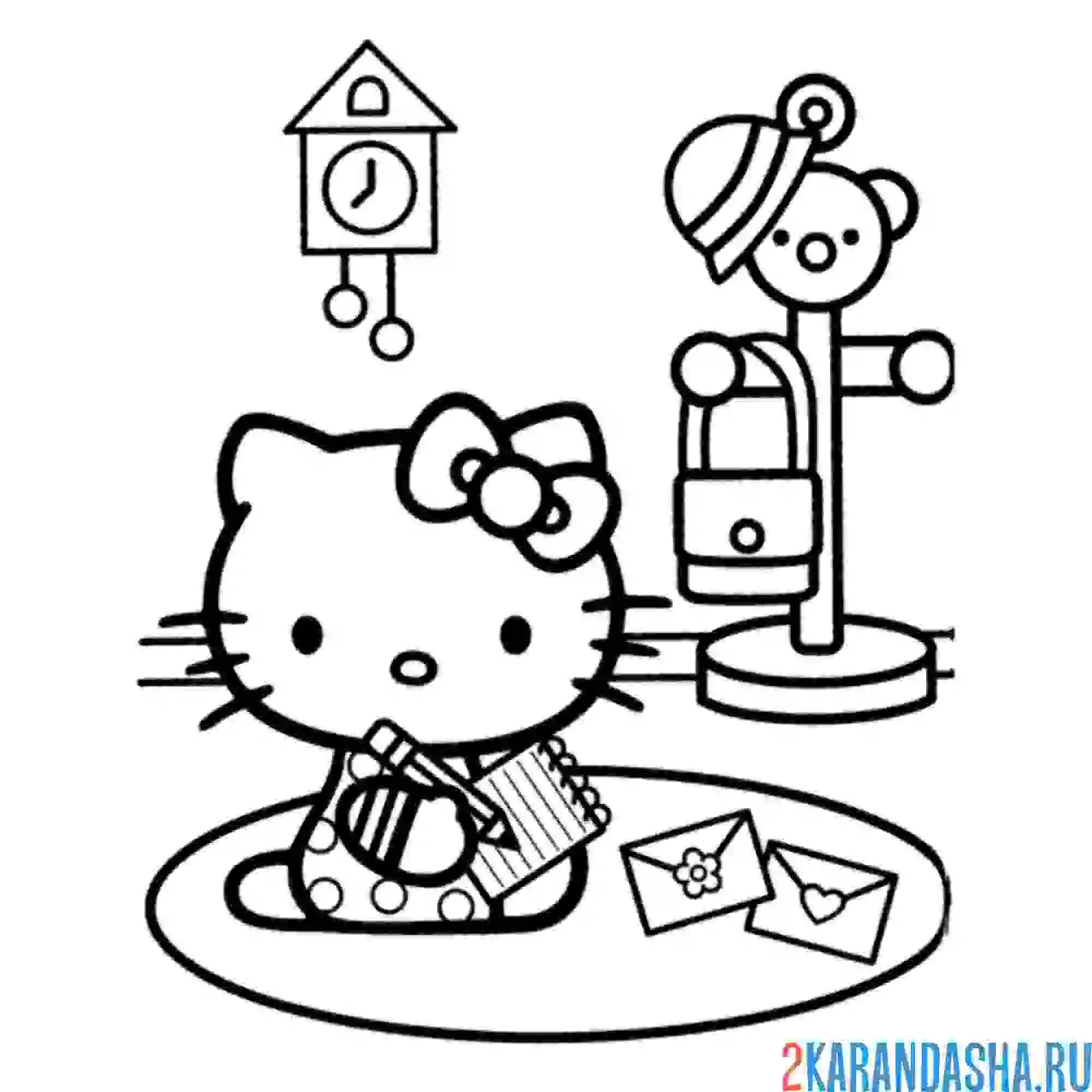 Раскраска хелло китти читает письмо