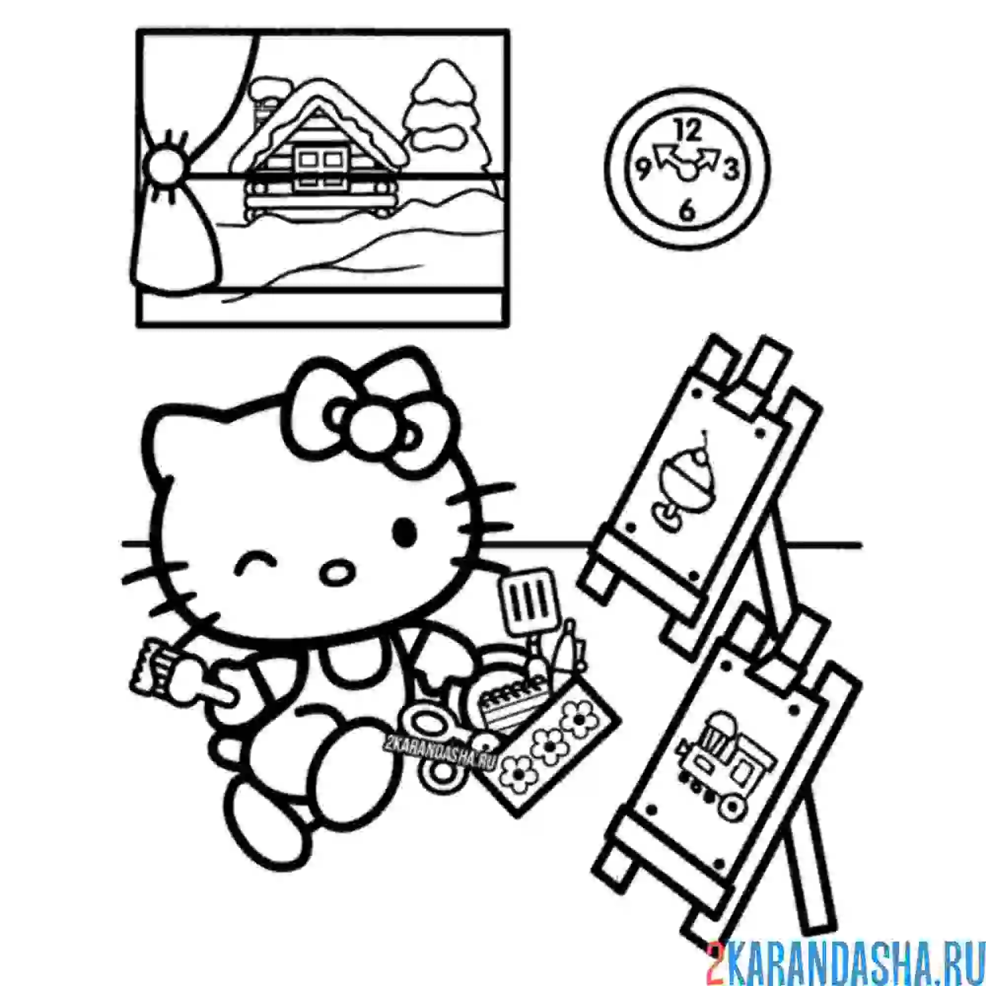 Раскраска хелло китти любит рисовать