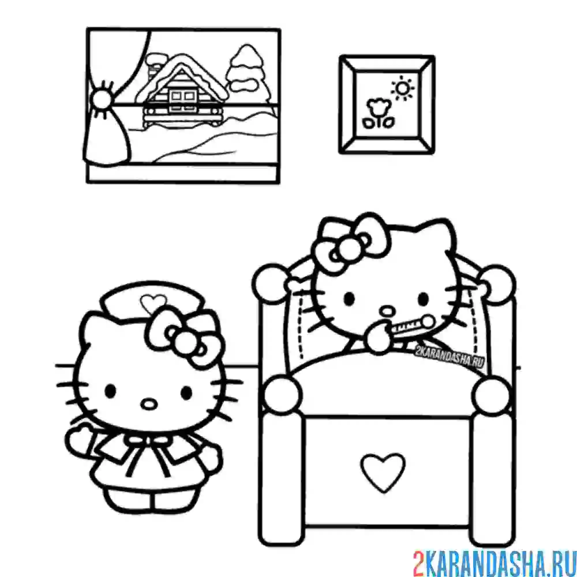 Раскраска хелло китти заболела
