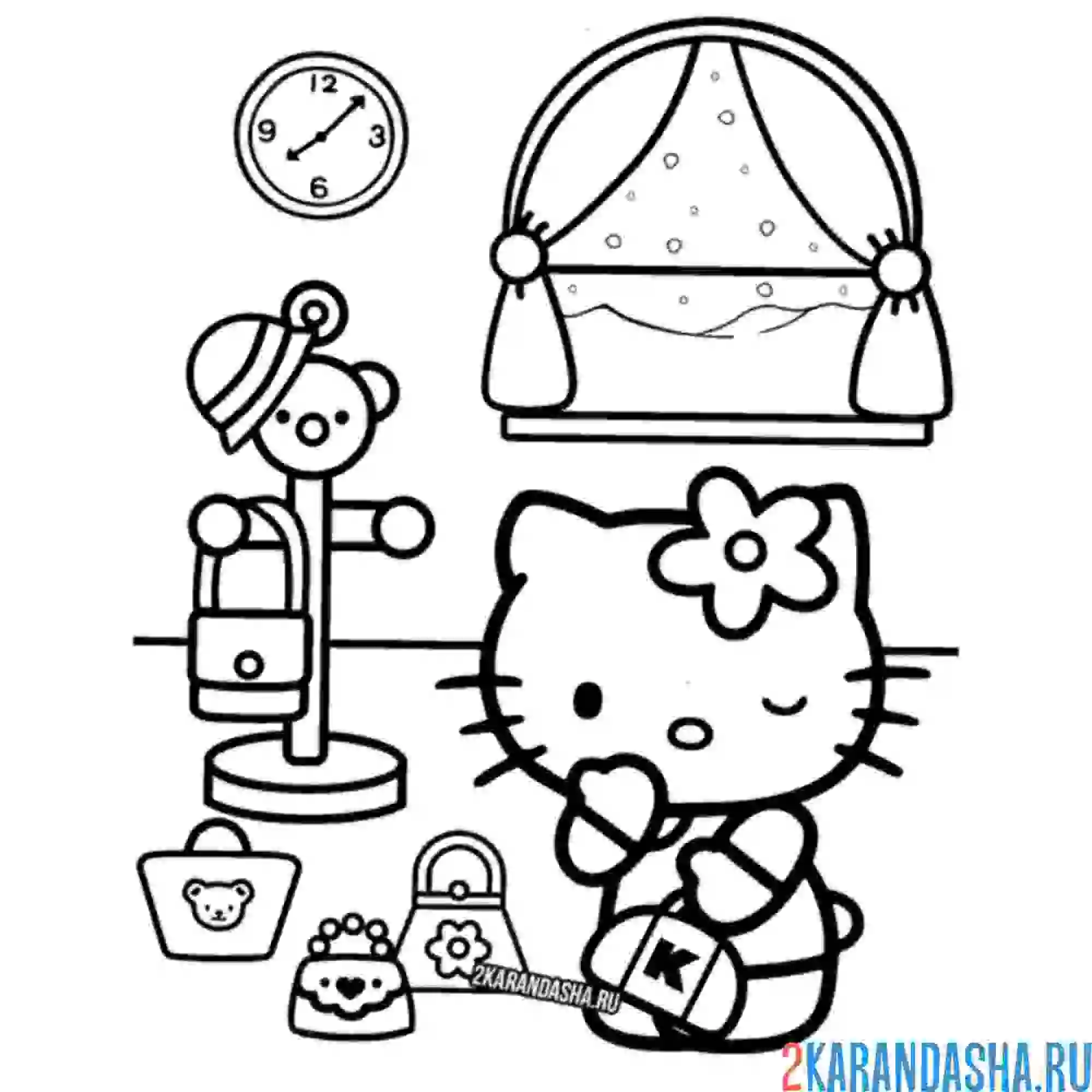 Раскраска хелло китти выбирает сумочку