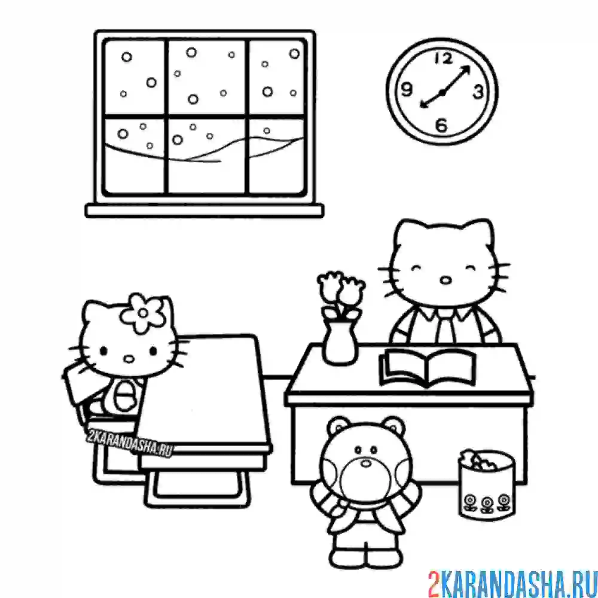 Раскраска хелло китти на уроке