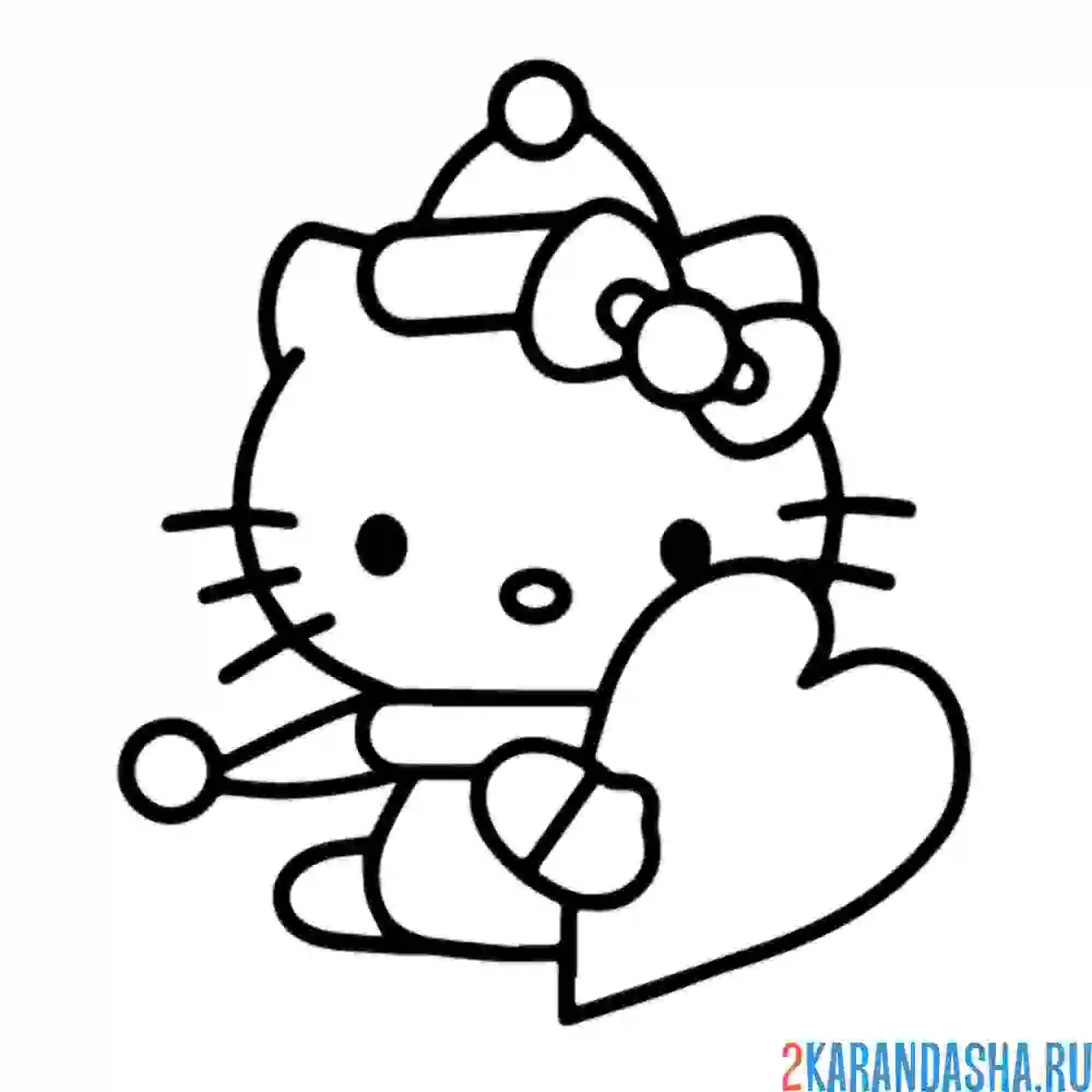 Раскраска хелло китти держит сердечко