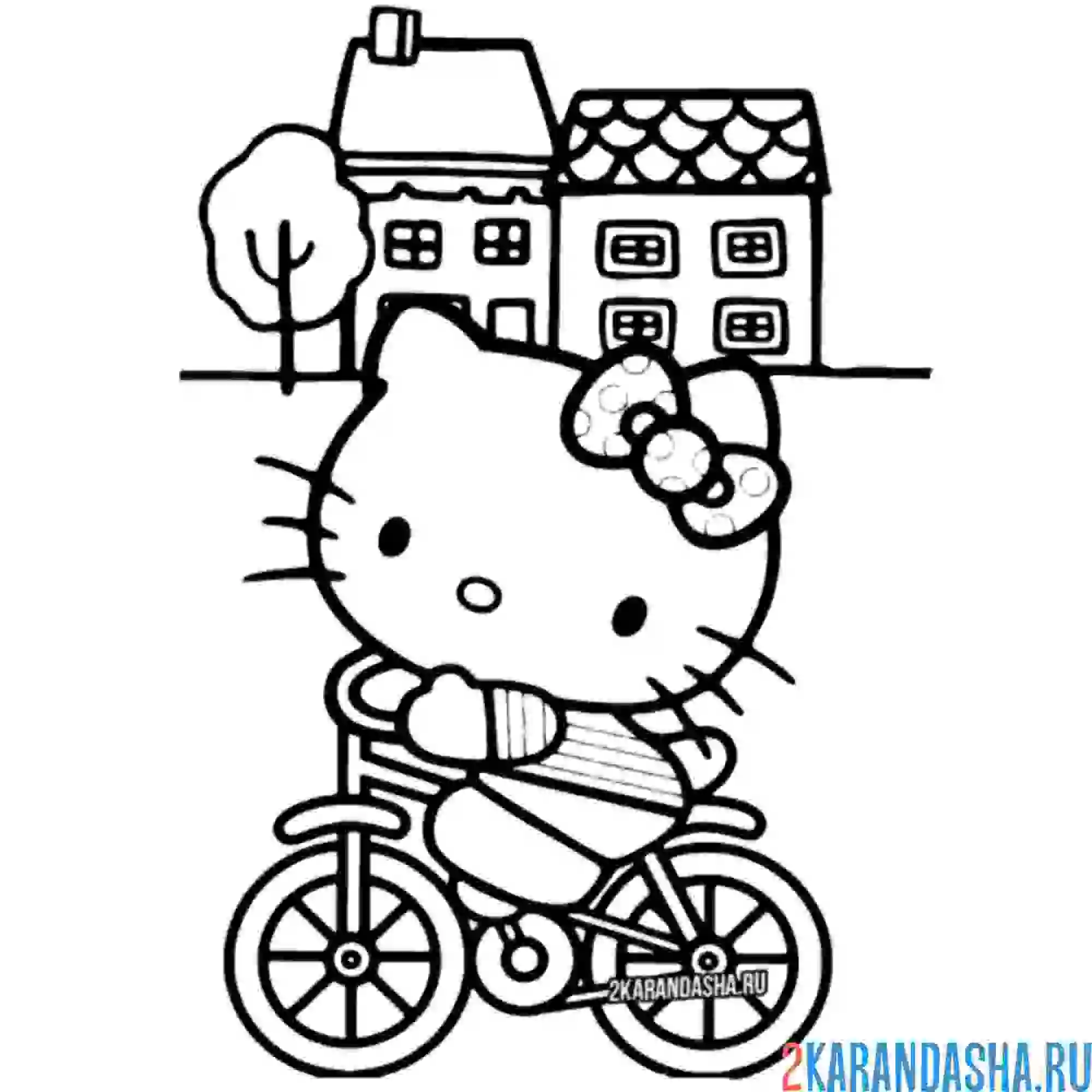 Раскраска хелло китти на велосипеде