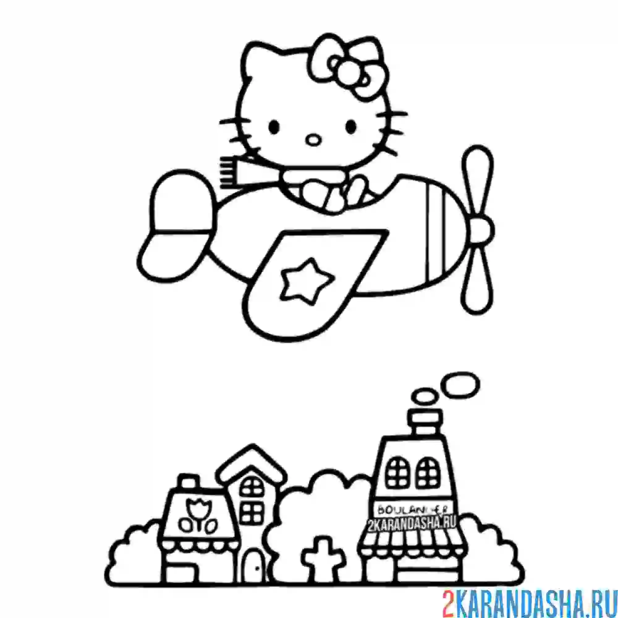 Раскраска хелло китти на самолете