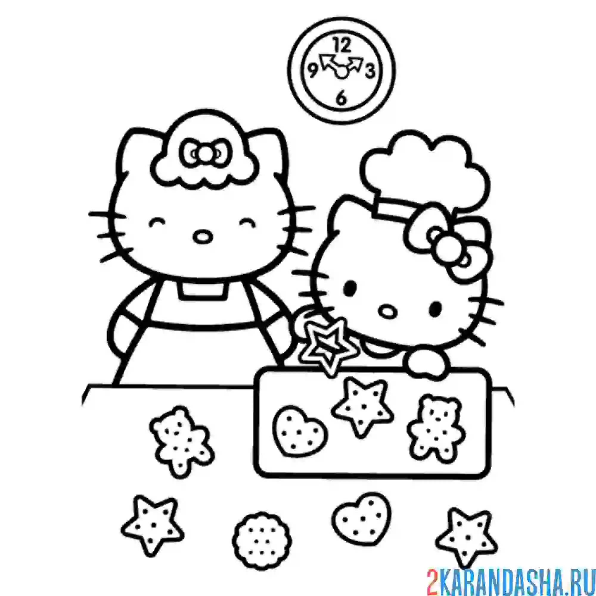 Раскраска хелло китти печет печенье