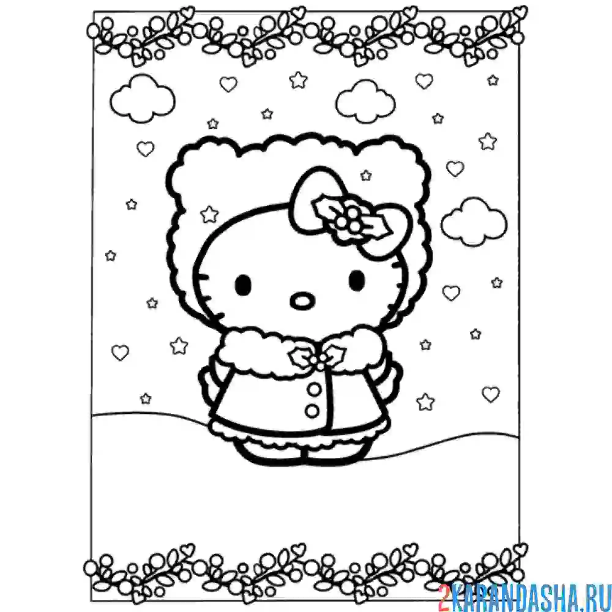 Раскраска хелло китти зимой