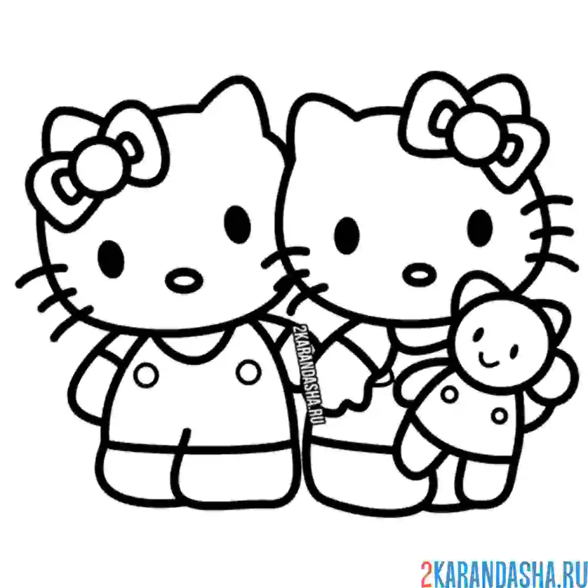 Раскраска сестры с мишкой хелло китти