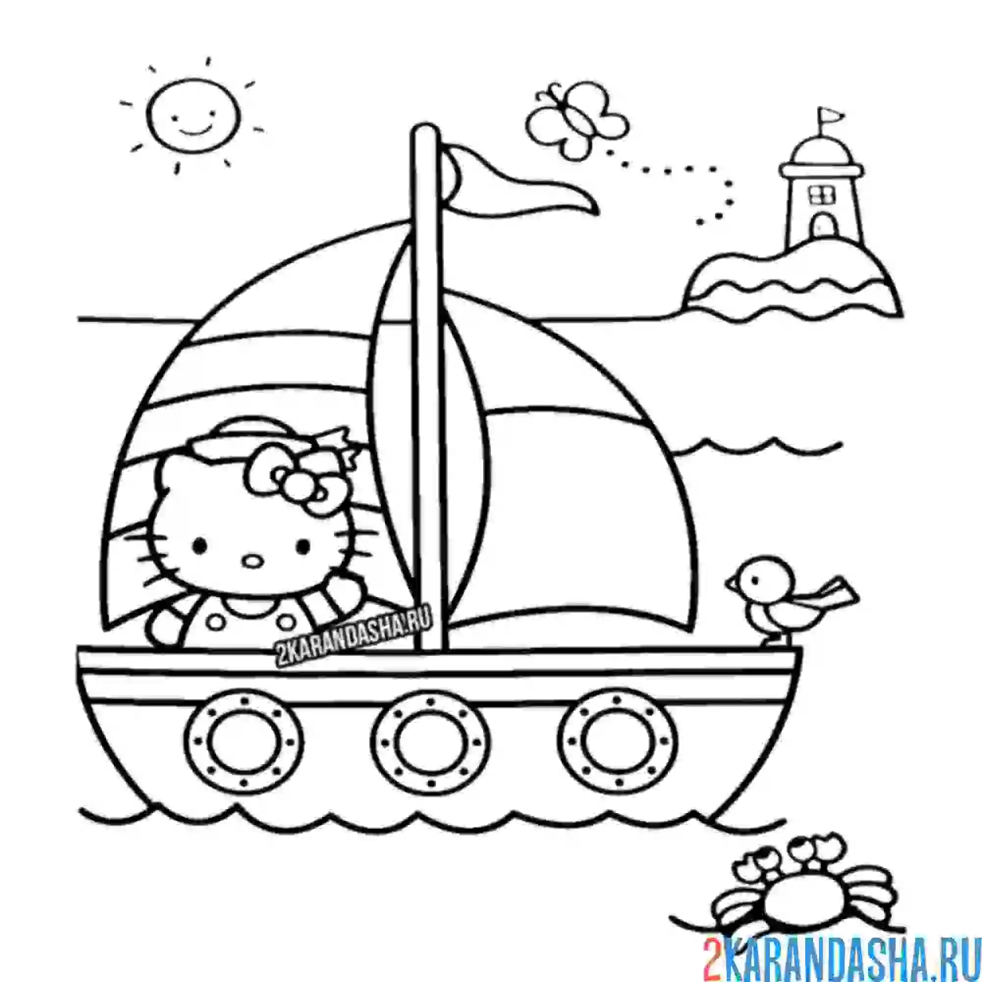 Раскраска хелло китти на лодке