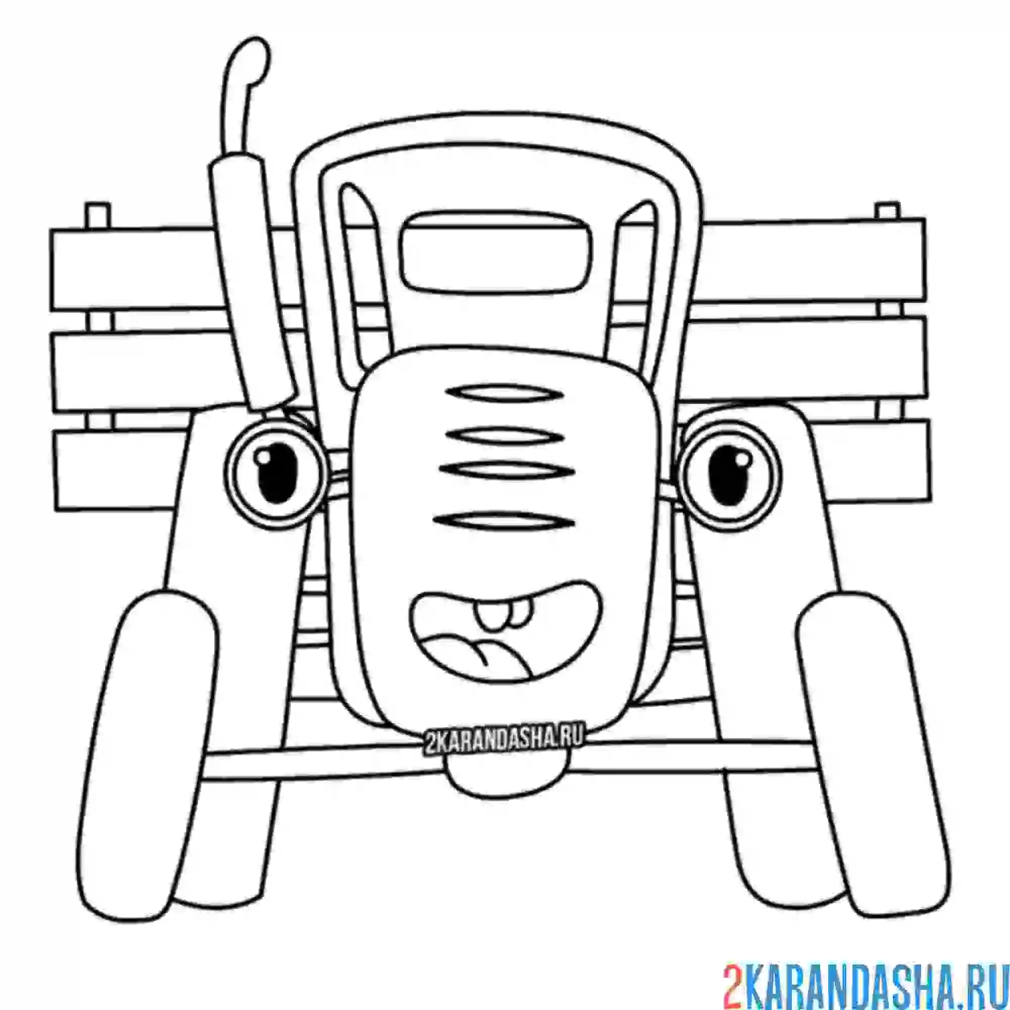 Раскраска синий трактор с прицепом