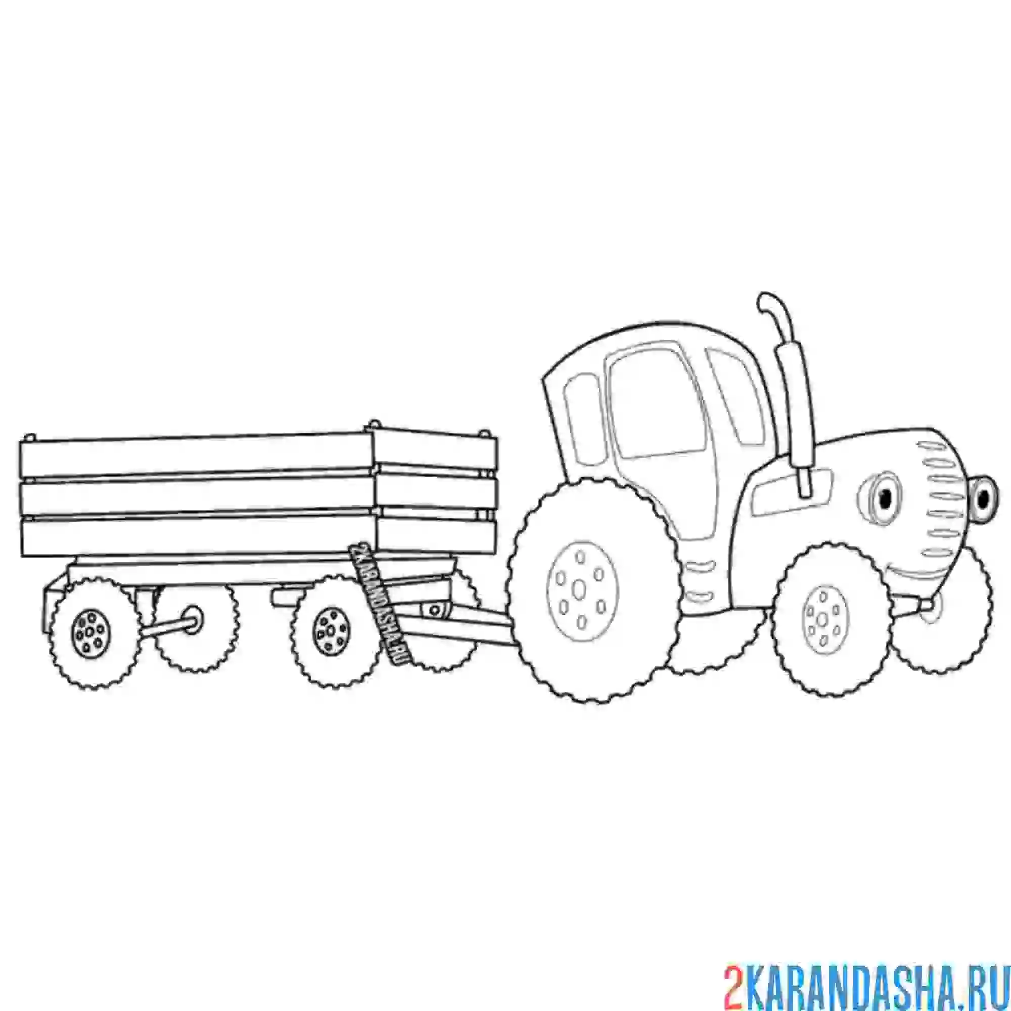 Раскраска синий трактор едет домой