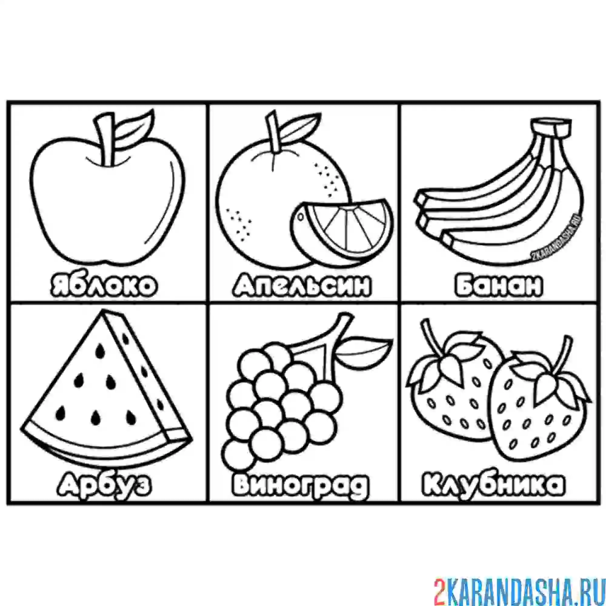 Раскраска фрукты с названиями