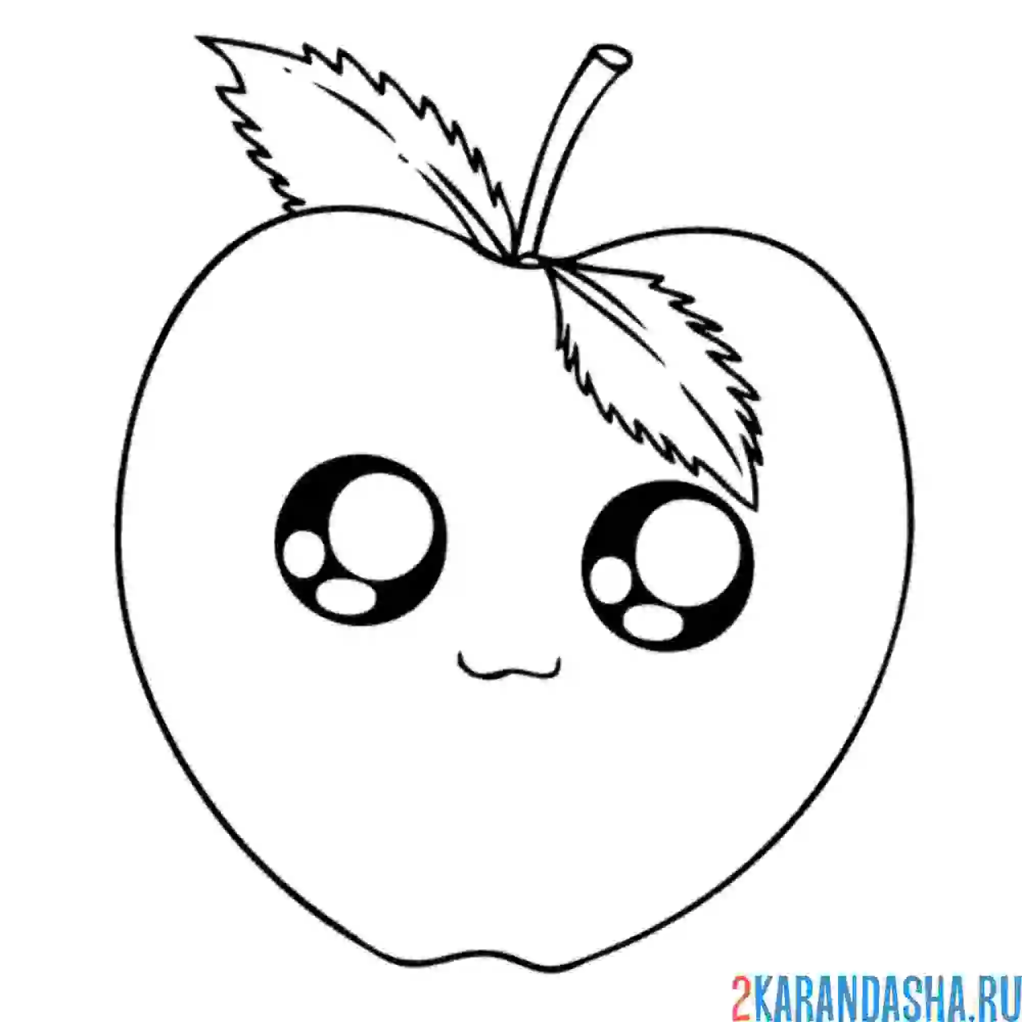 Раскраска яблоко с листочками с глазками
