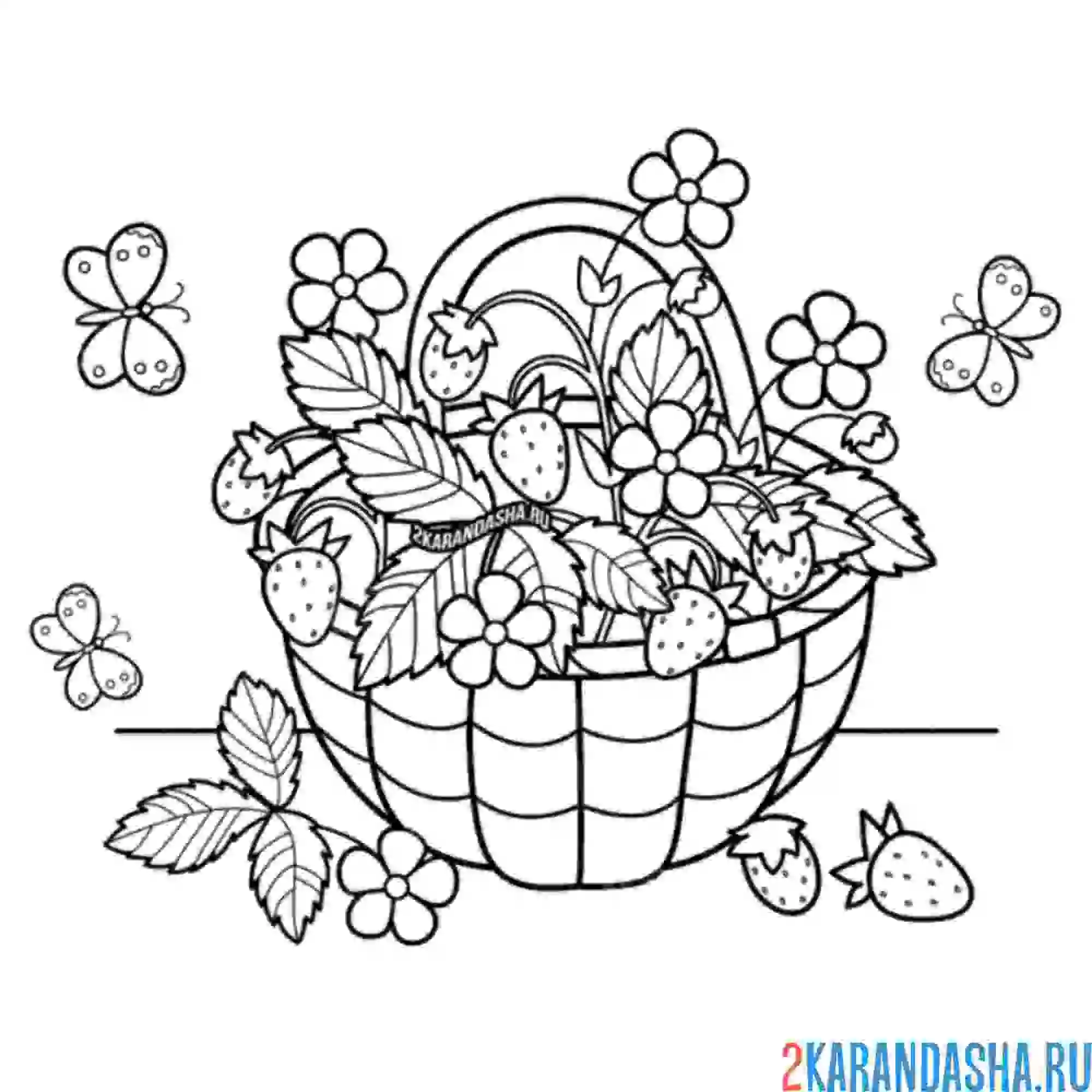 Раскраска корзинка с земляникой