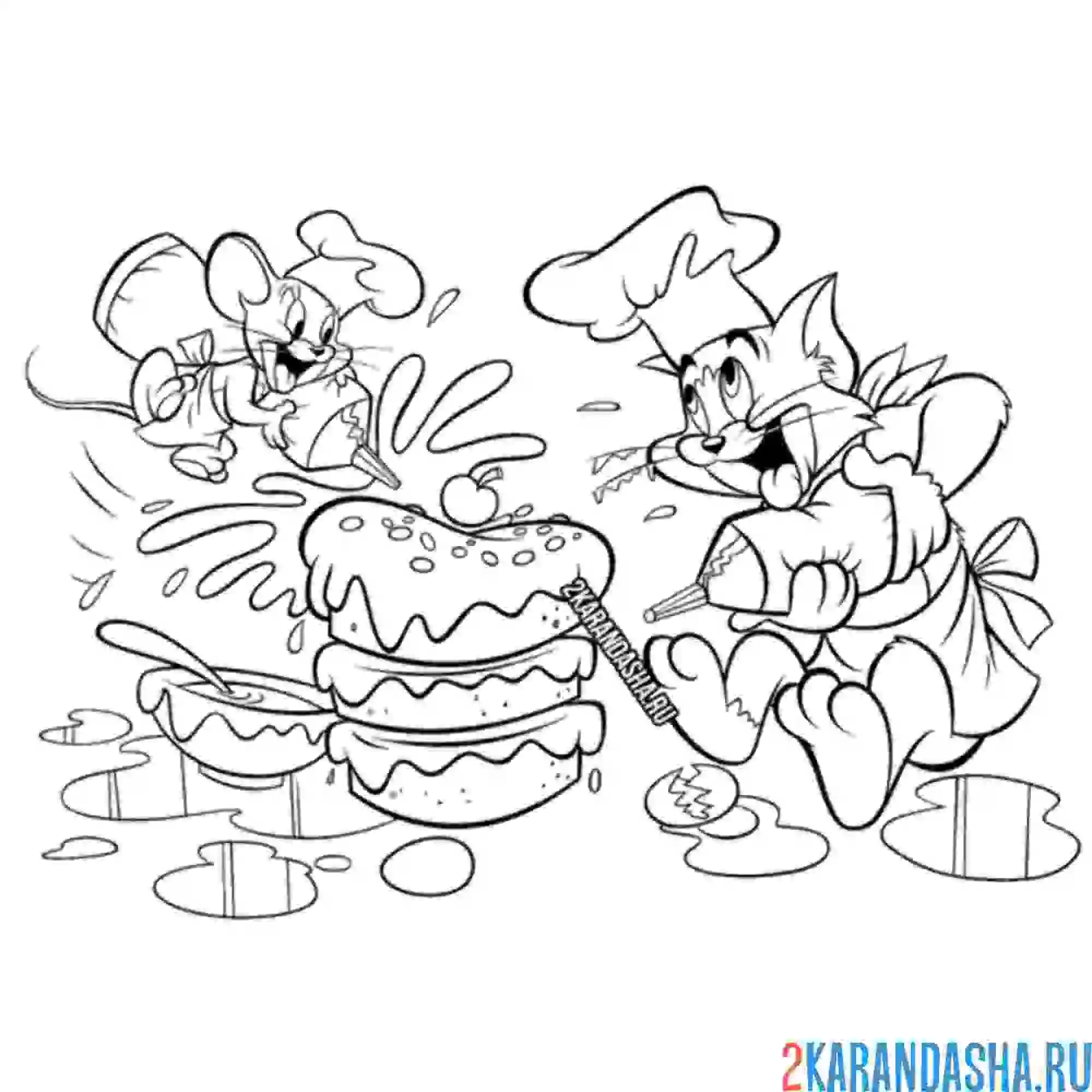 Раскраска том и джерри готовят вместе
