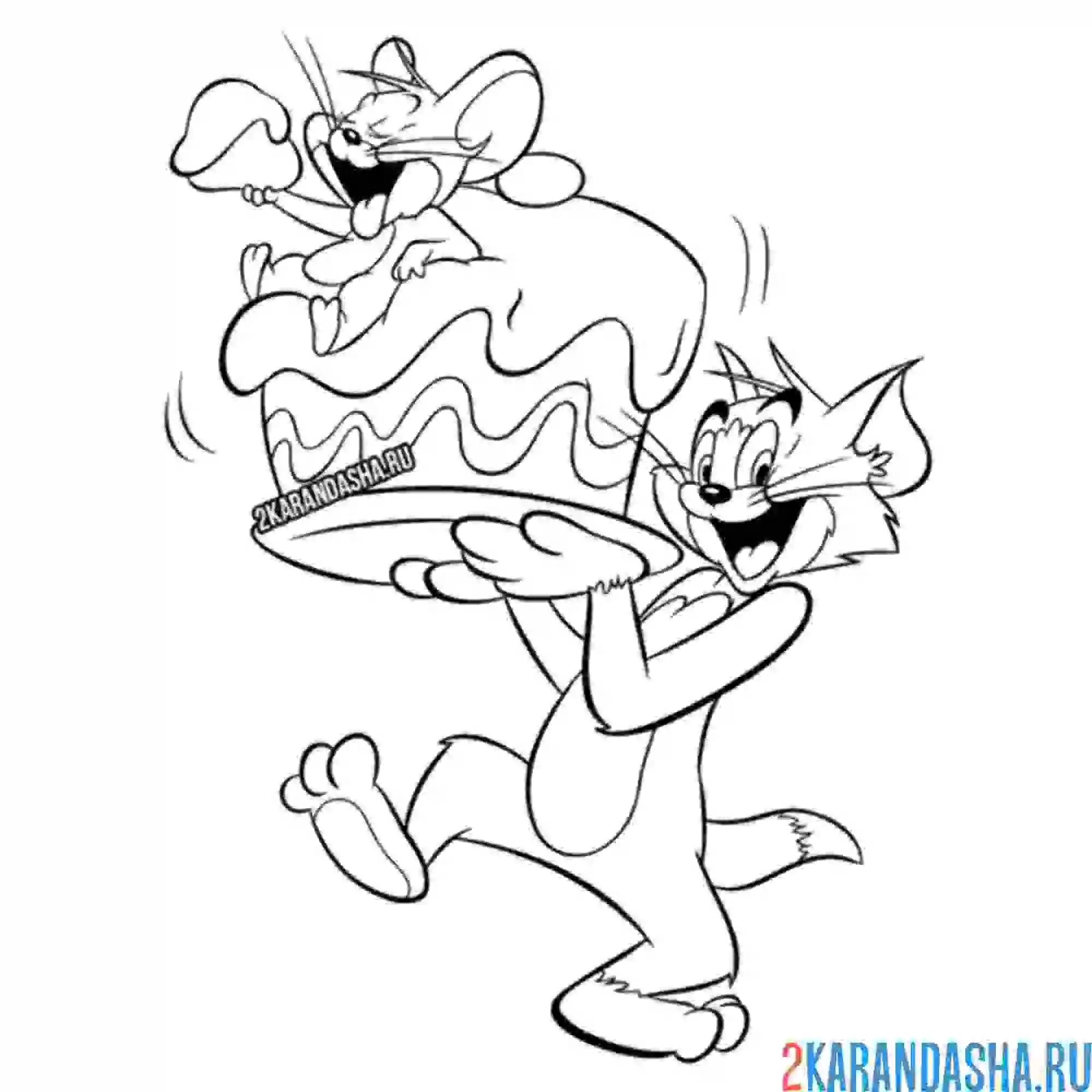 Раскраска том и джерри торт