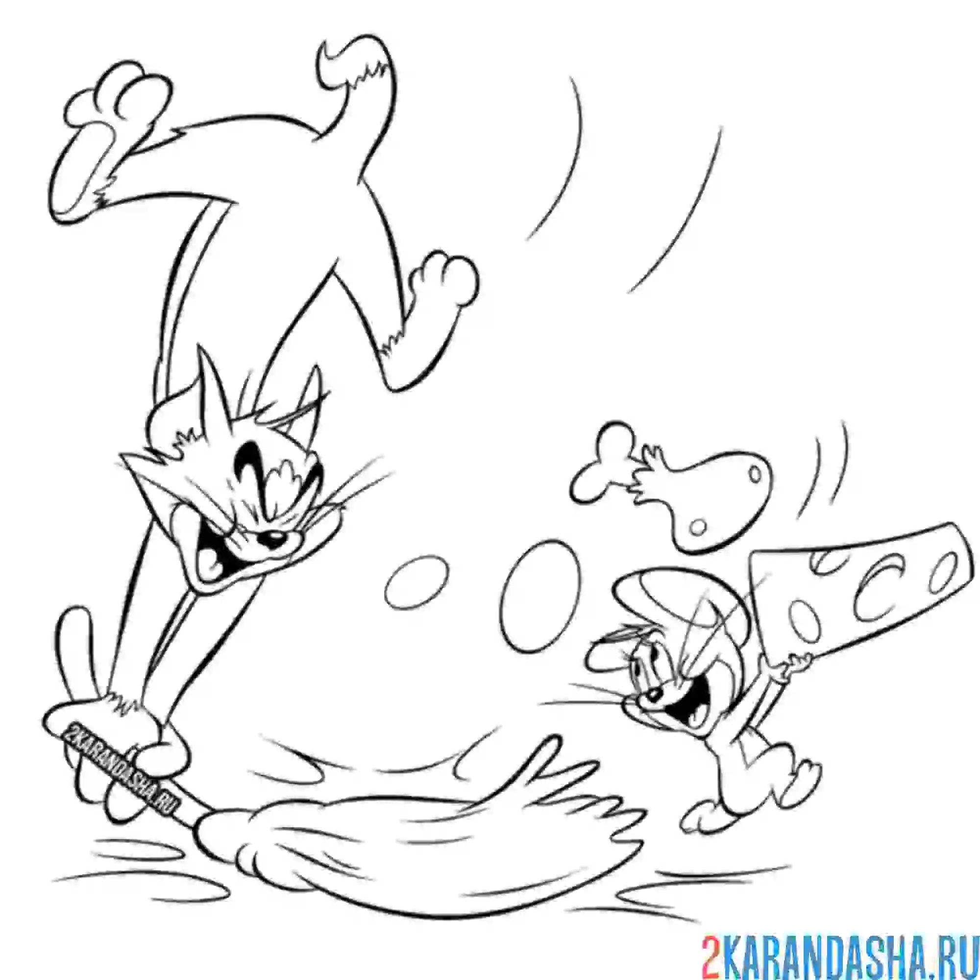 Раскраска том охотится за джерри