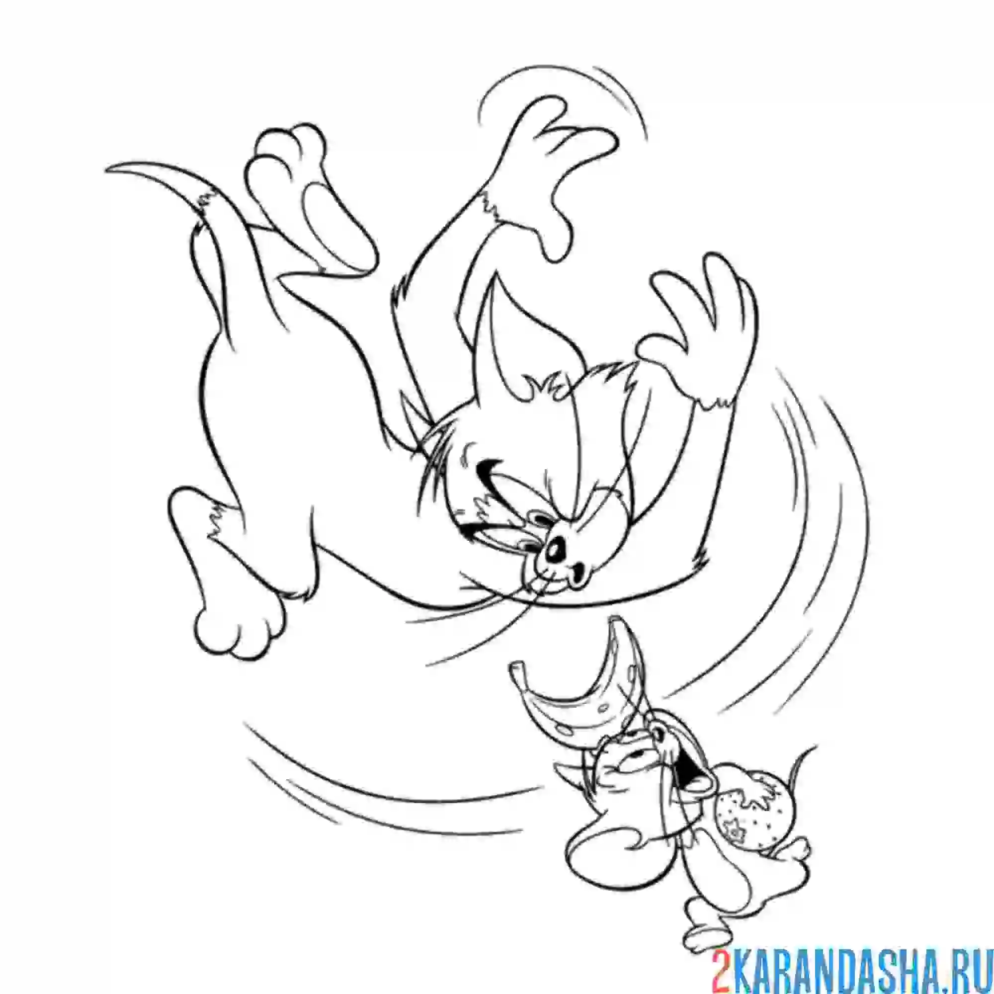 Раскраска том бежит за джерри