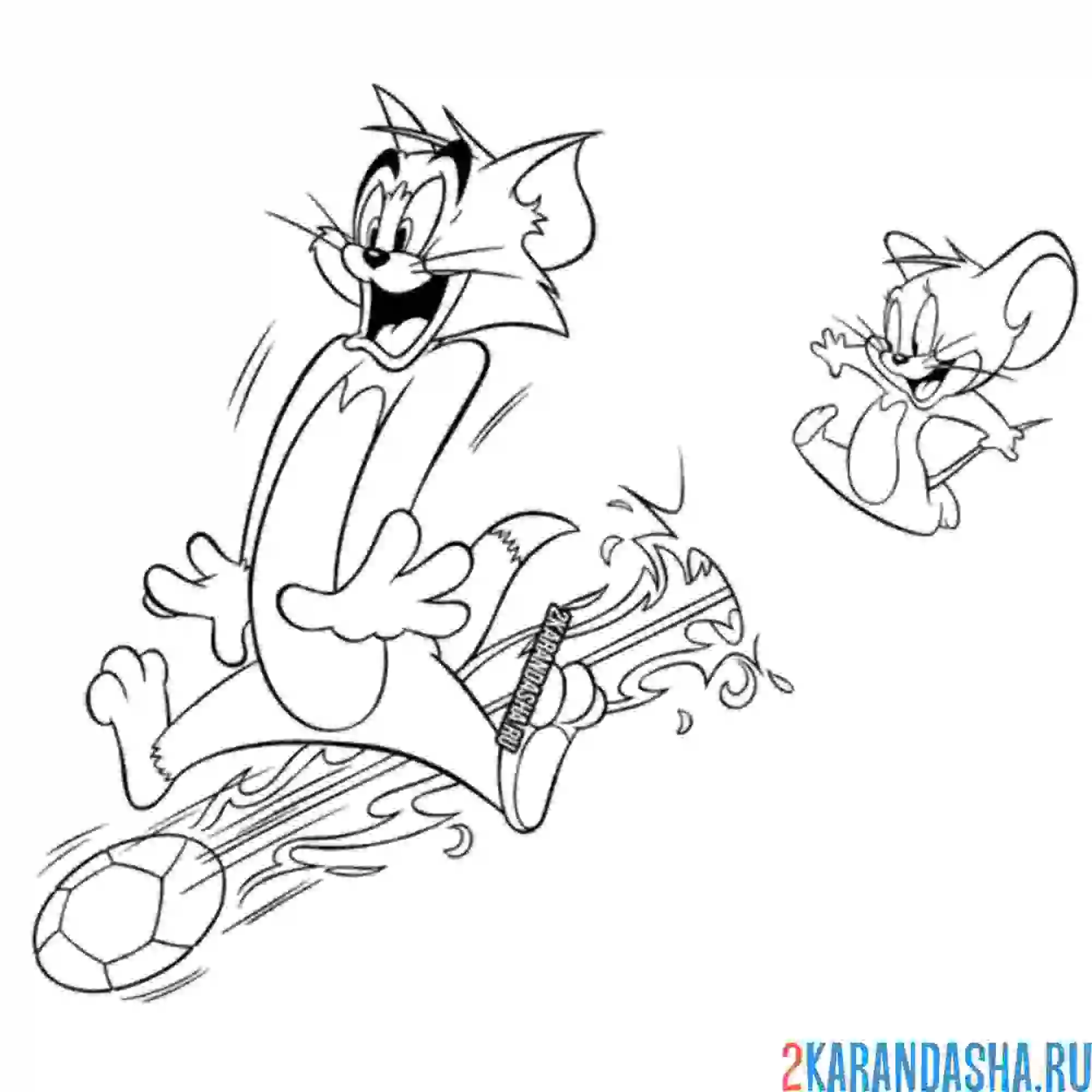 Раскраска том убегает от джерри