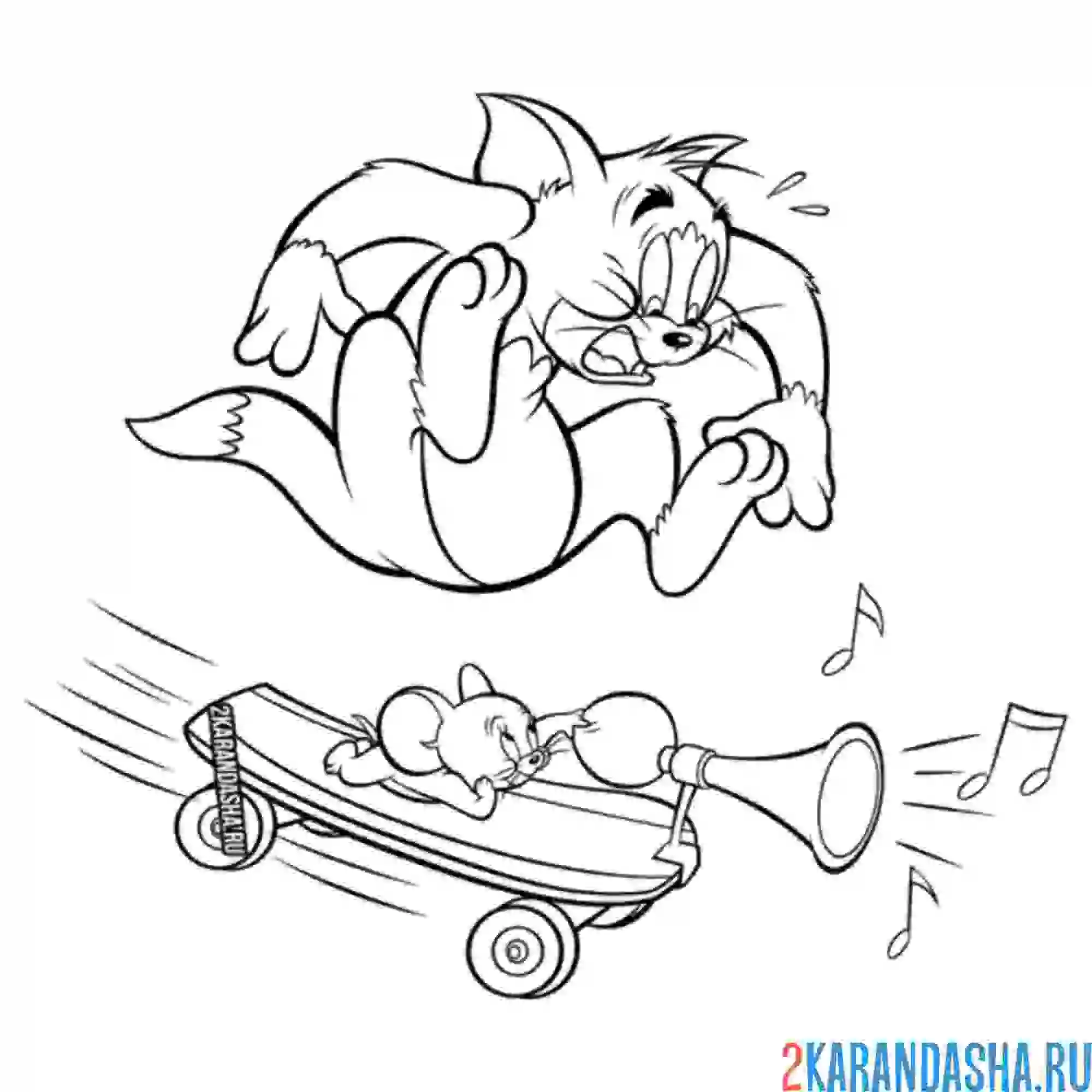 Раскраска том испугался шутки джерри