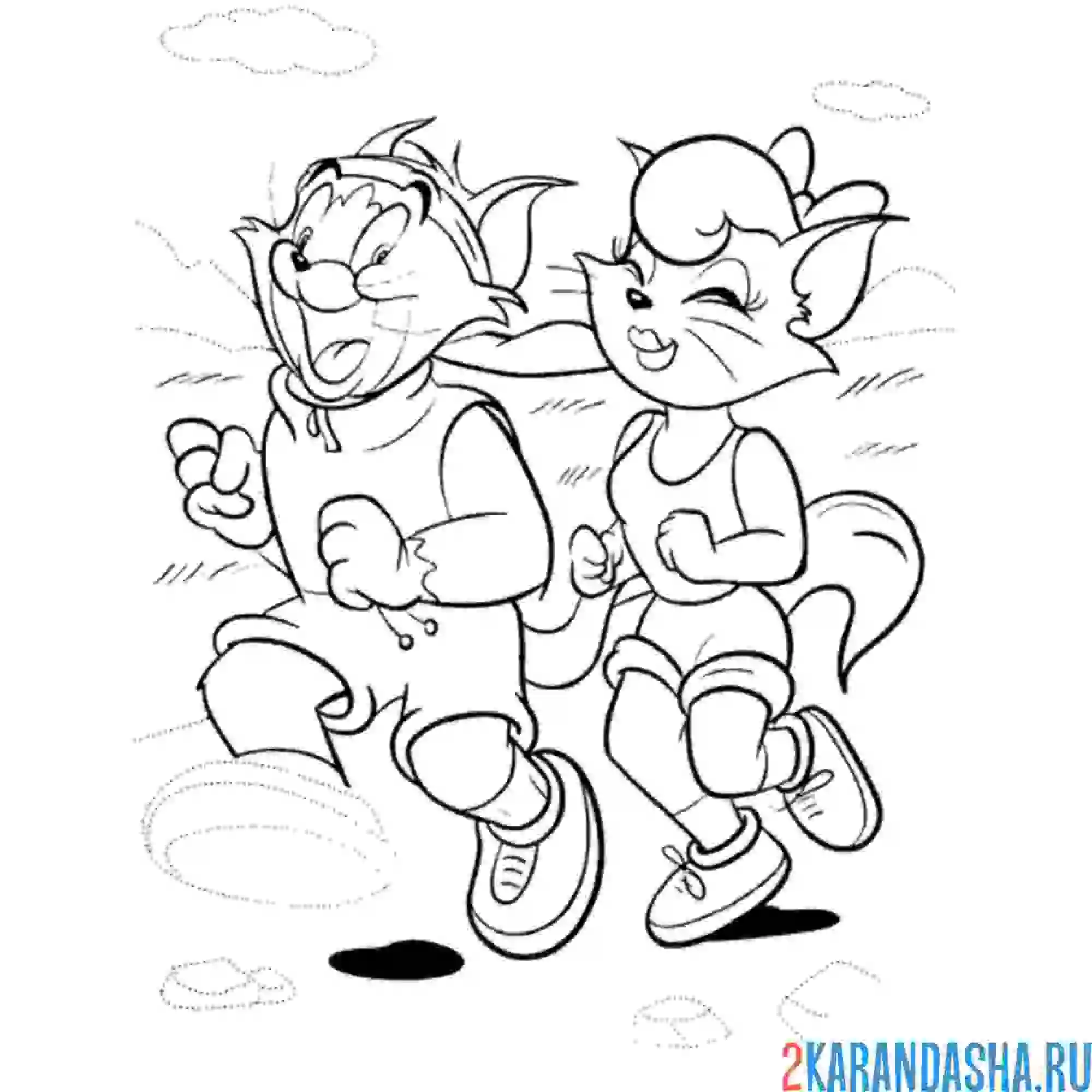 Раскраска том на пробежке с кошечкой