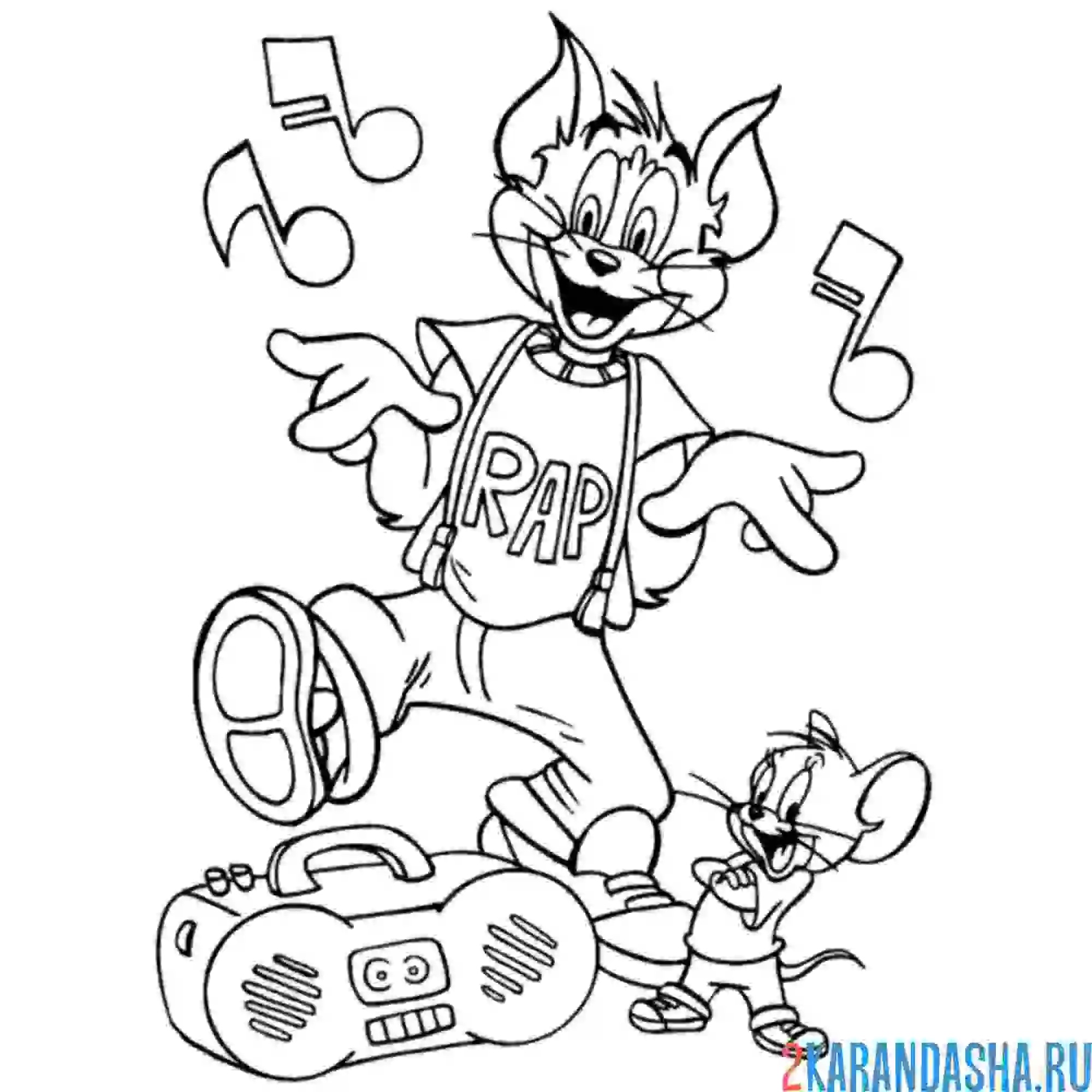Раскраска тои и джерри слушают музыку