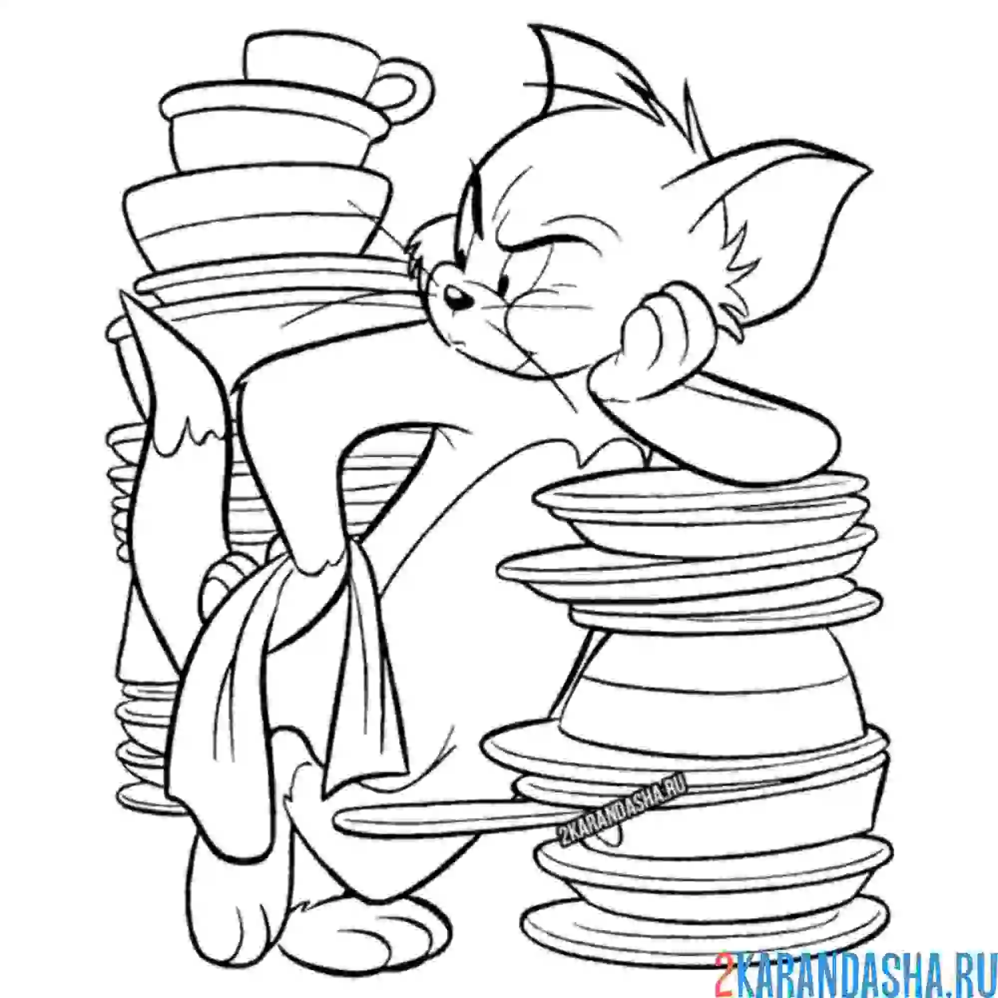 Раскраска том моет посуду