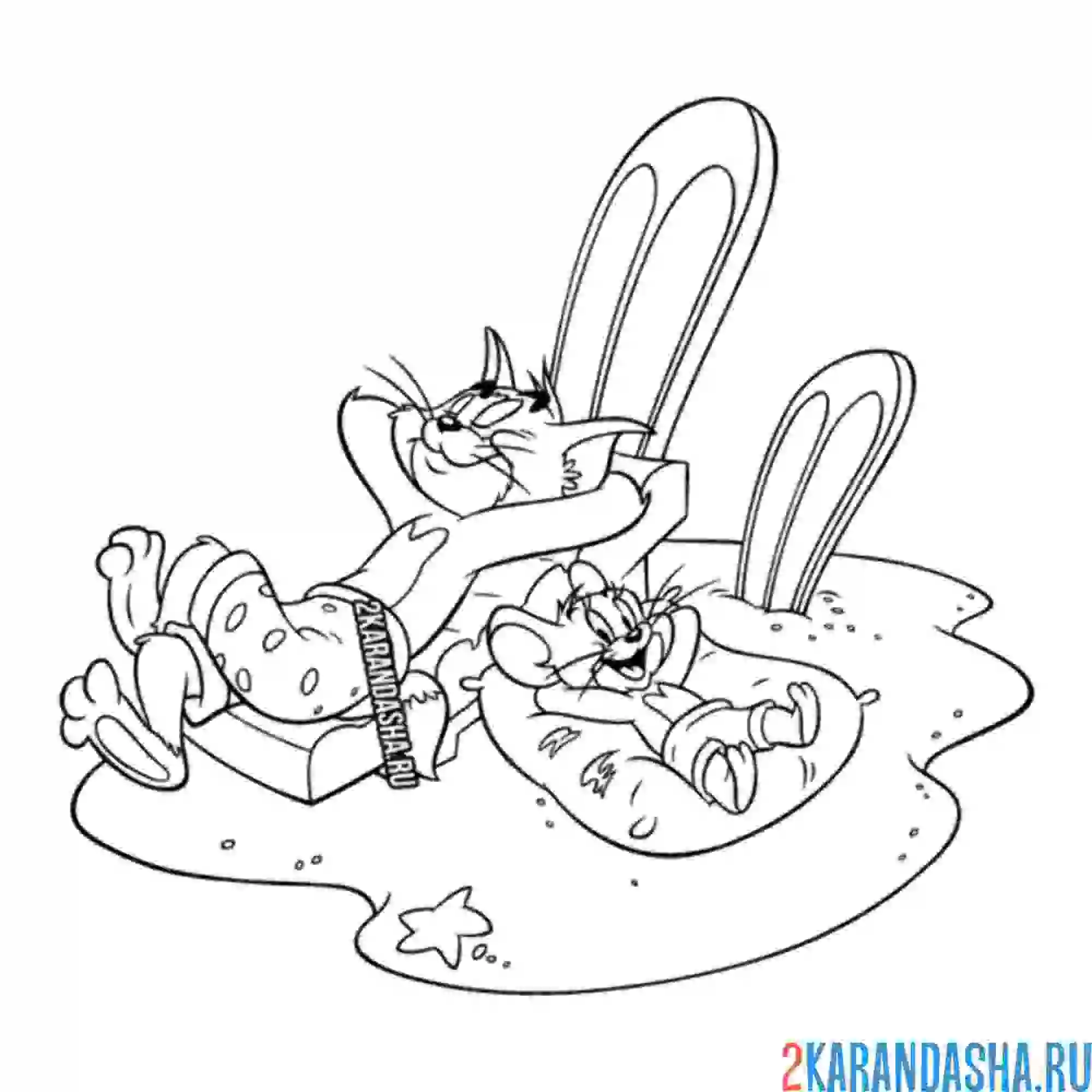 Раскраска том и джерри на пляже