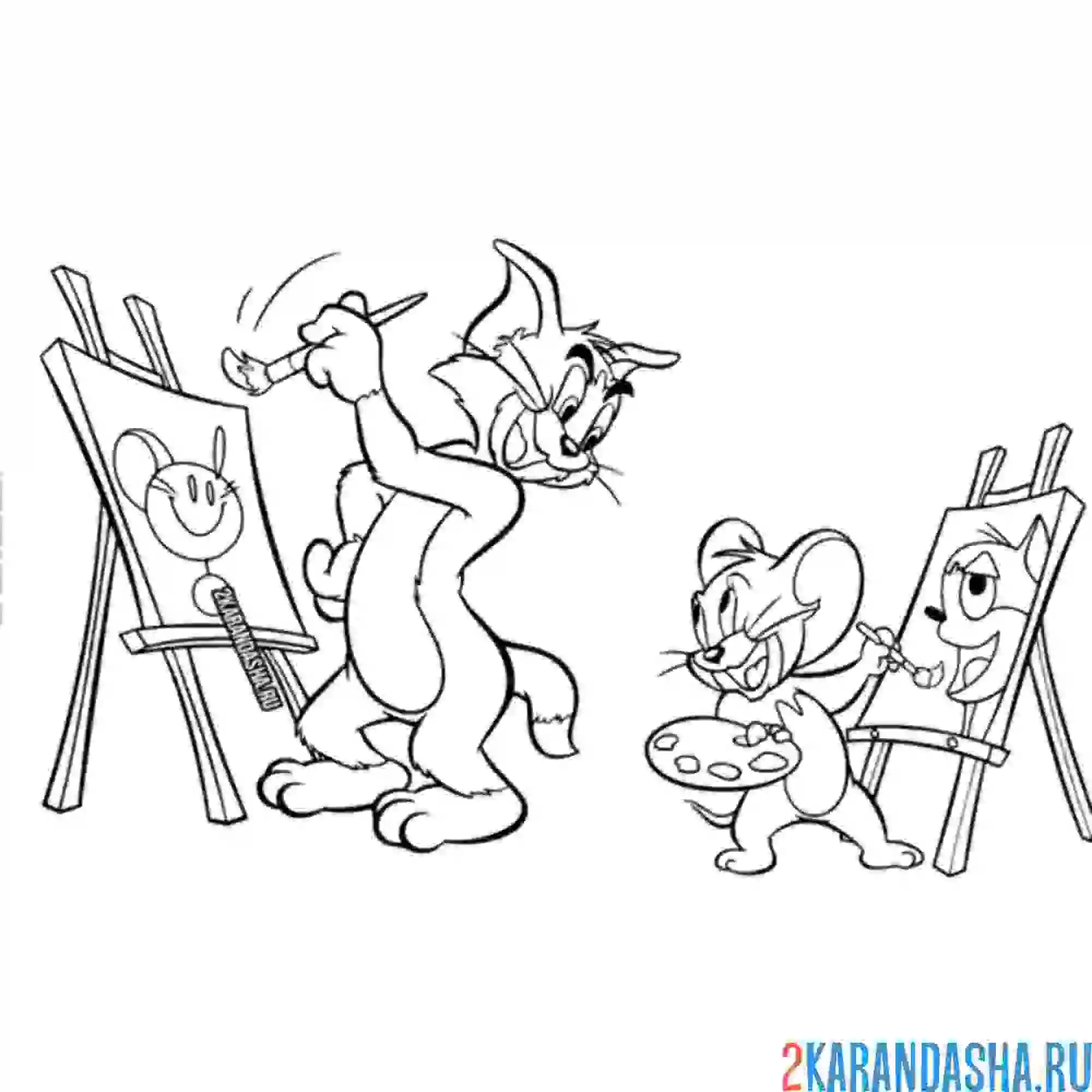 Раскраска том и джерри рисуют